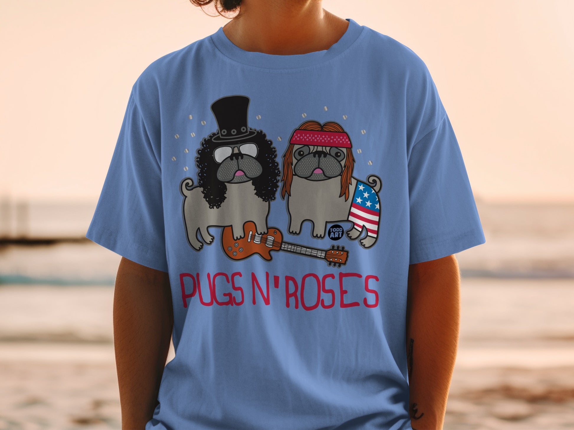 Cute Pugs N' Roses Graphic T-Shirt for Dog Lovers