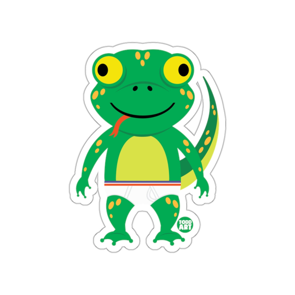 Cute Green Frog Character with Yellow Spots Sticker
