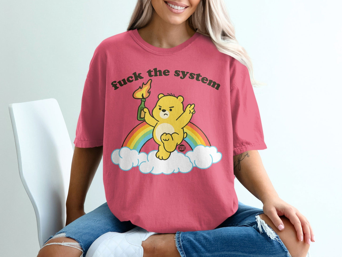 Fuck the System Bear with Rainbow T-shirt