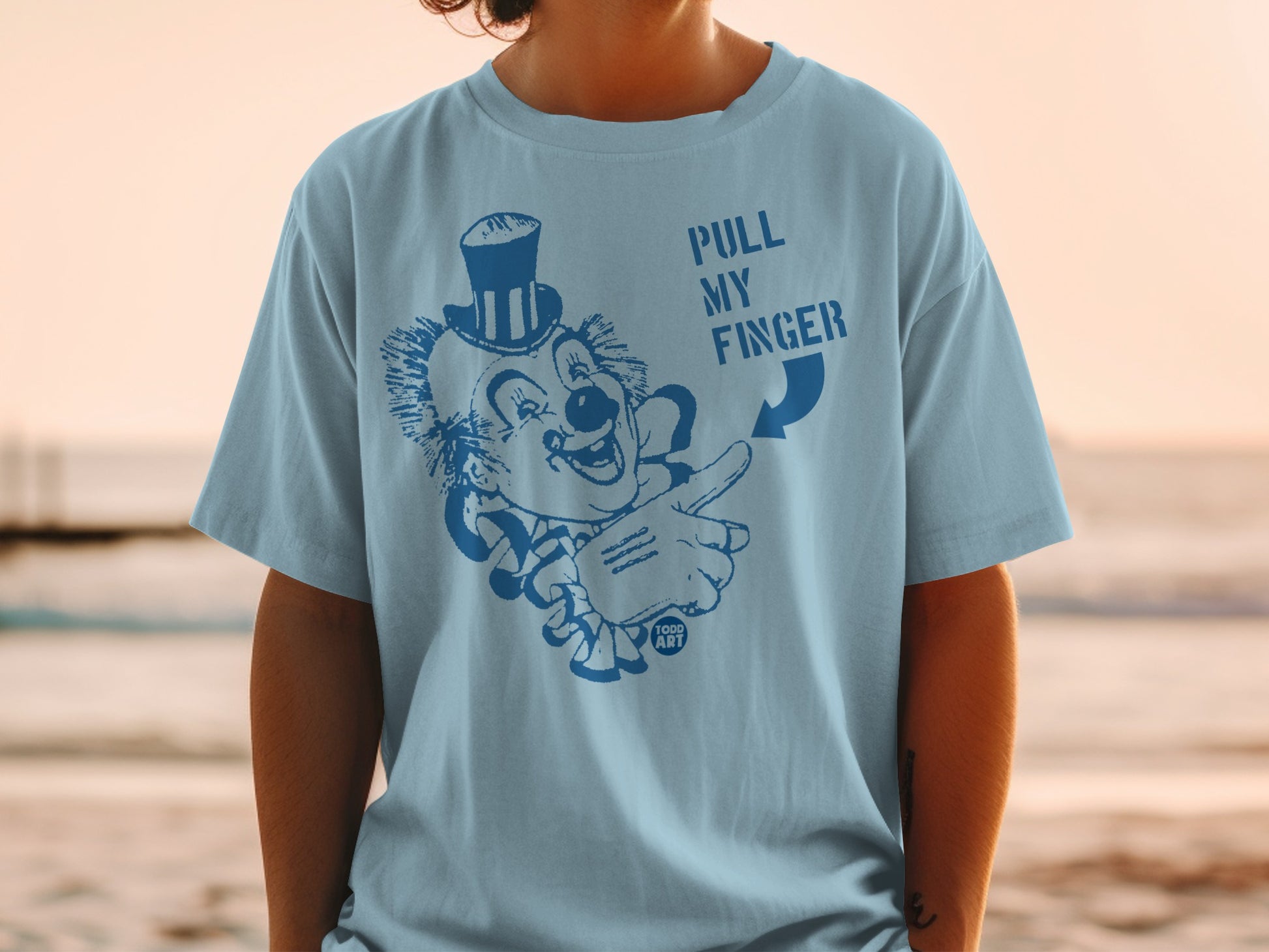 Clown Pull My Finger Design Blue Shirt product type