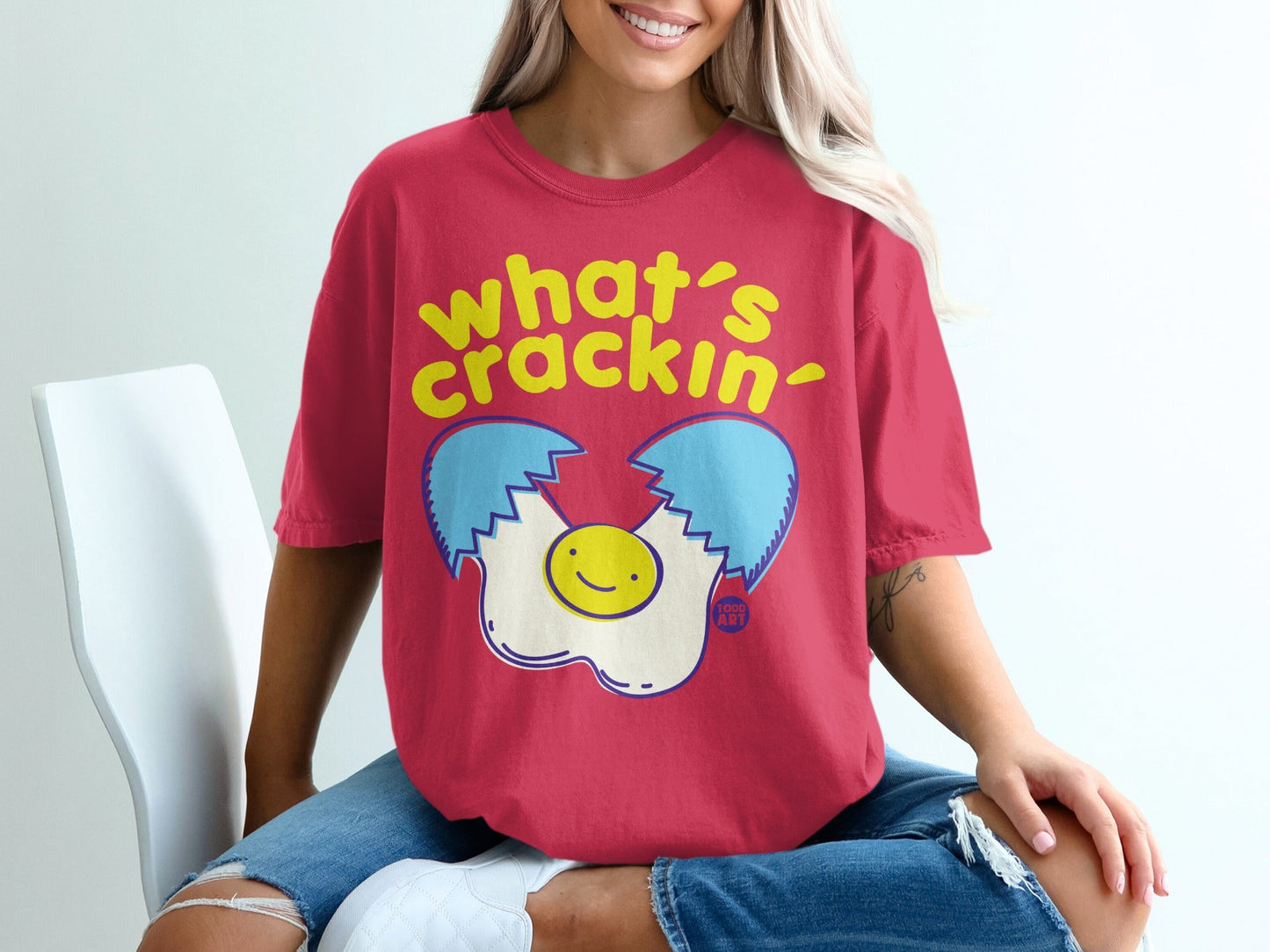 What's Crackin' Cute Egg Graphic Red T-Shirt Product
