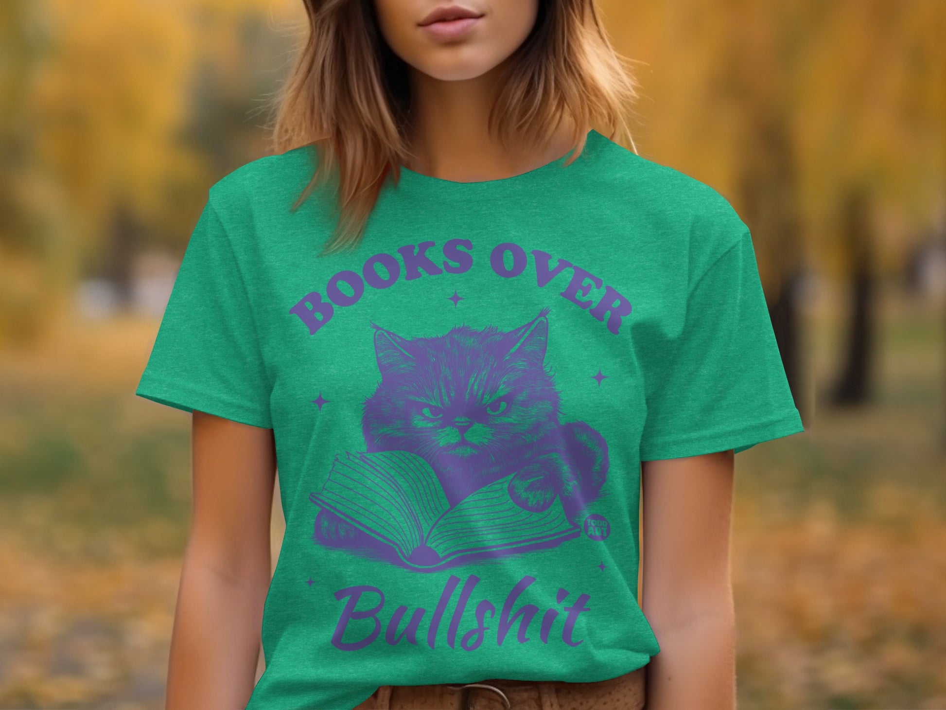 Books Over Bullshit Graphic Tee Cat Lovers Shirt