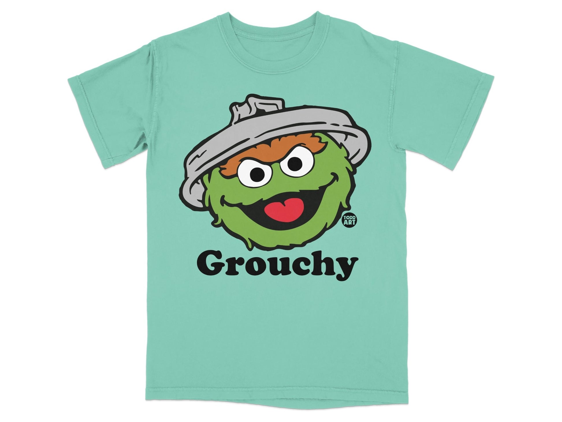 Oscar the Grouch shirt with "Grouchy" text and "TODD ART" logo.