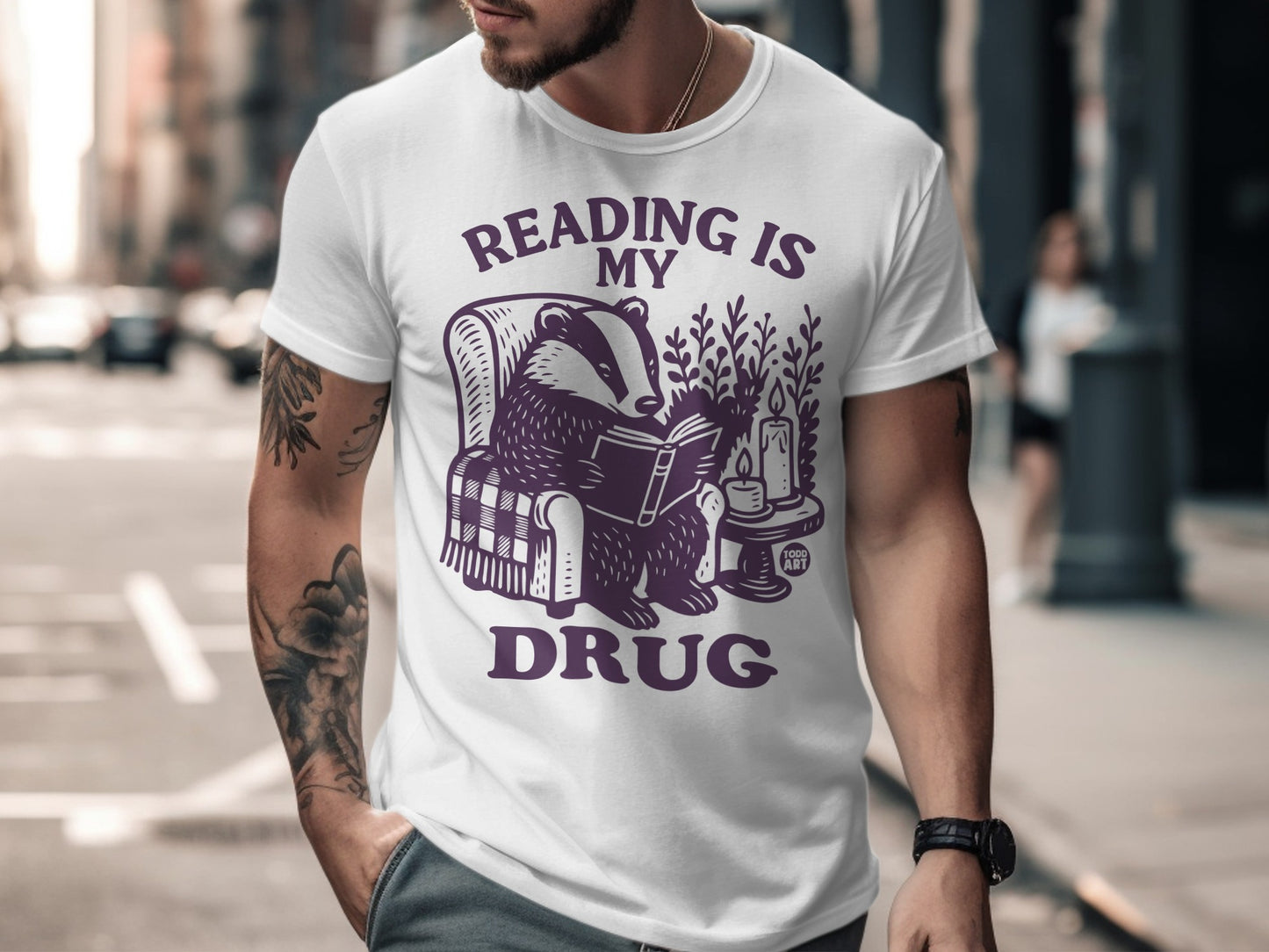 Reading Is My Drug Illustrated Badger T-Shirt