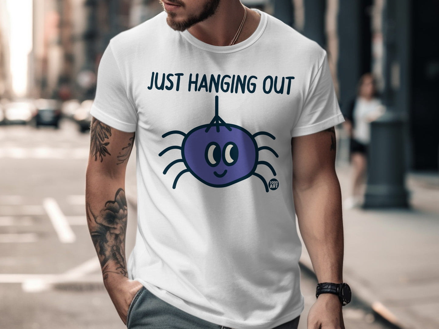 Just Hanging Out Cute Spider Graphic T-shirt