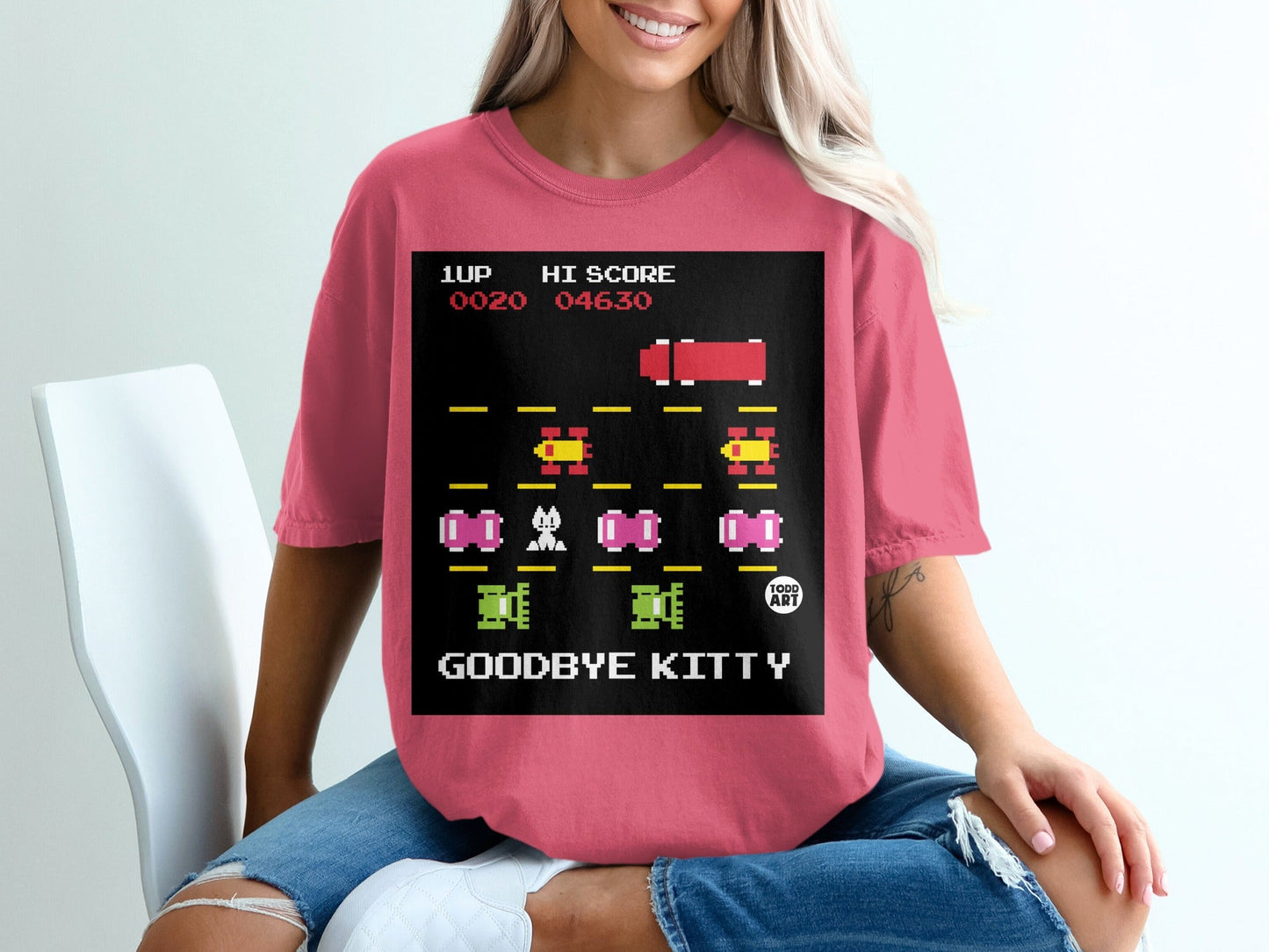 Goodbye Kitty Retro Video Game Design T-shirt