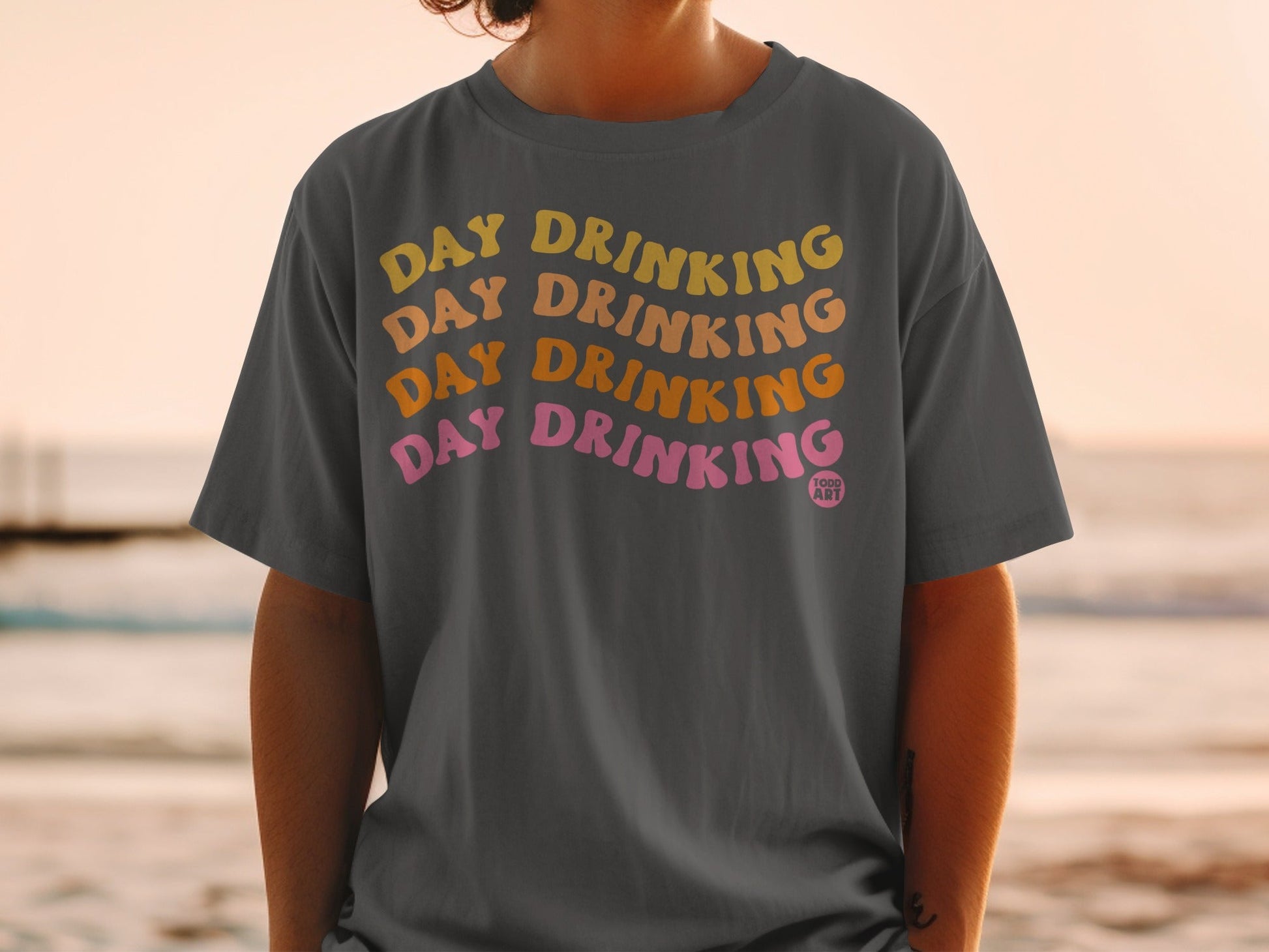 Day Drinking Colorful Text Design Casual T-Shirt