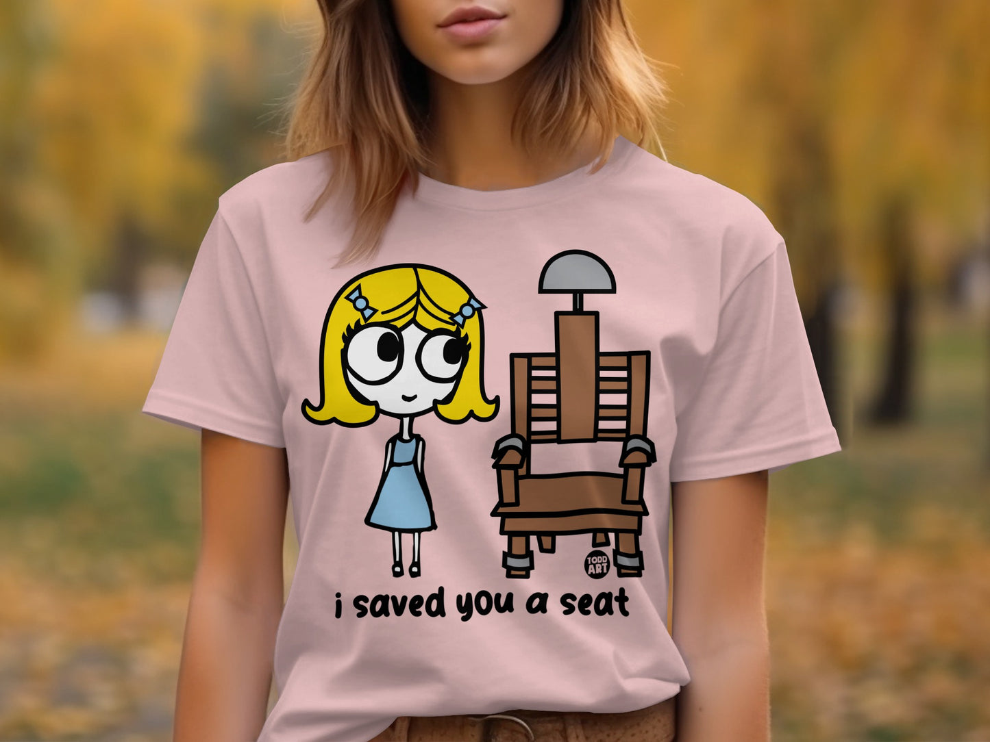 Cute Cartoon Girl and Chair Funny Tee