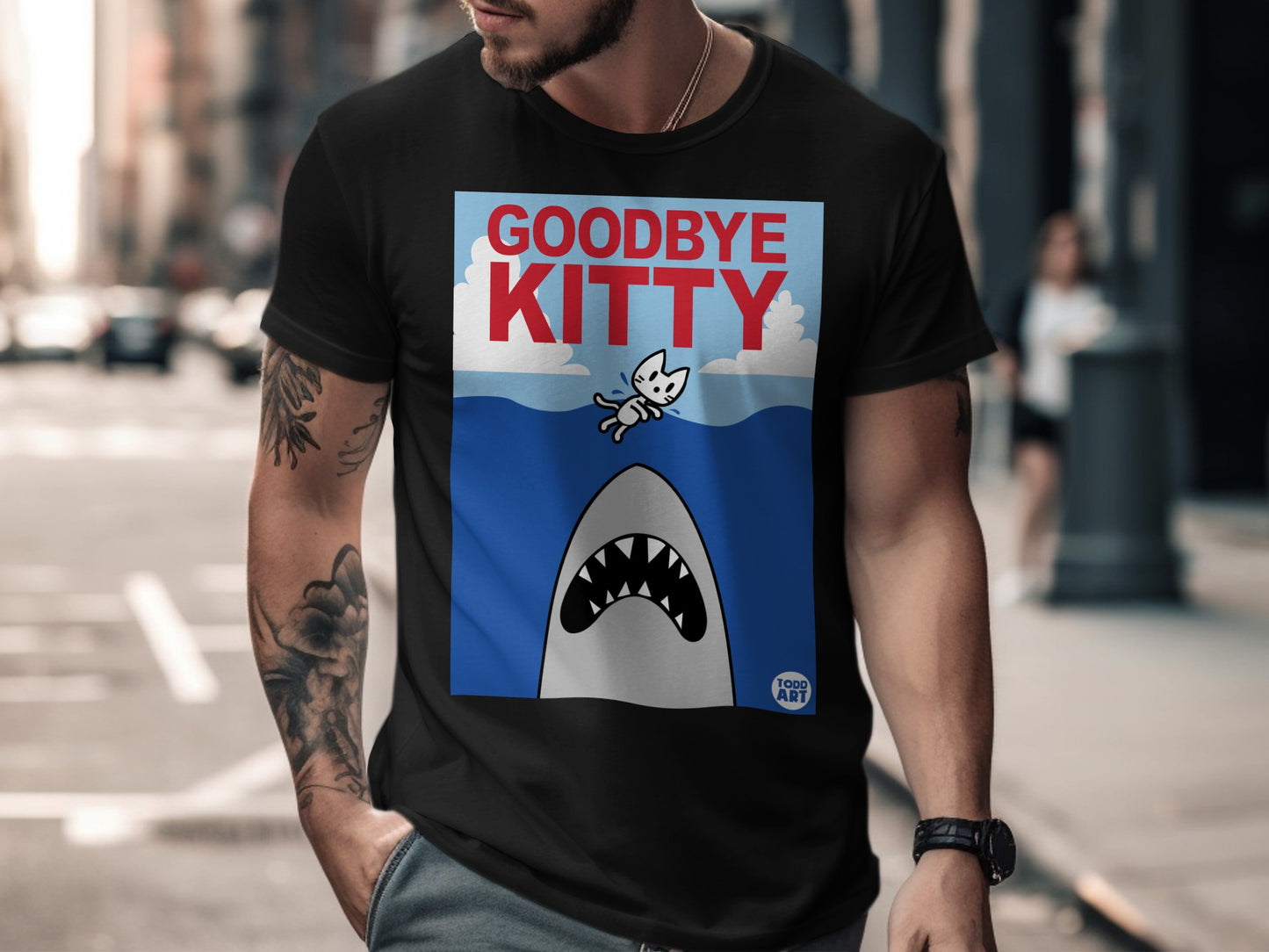 Goodbye Kitty Shark Graphic Short Sleeve T-Shirt