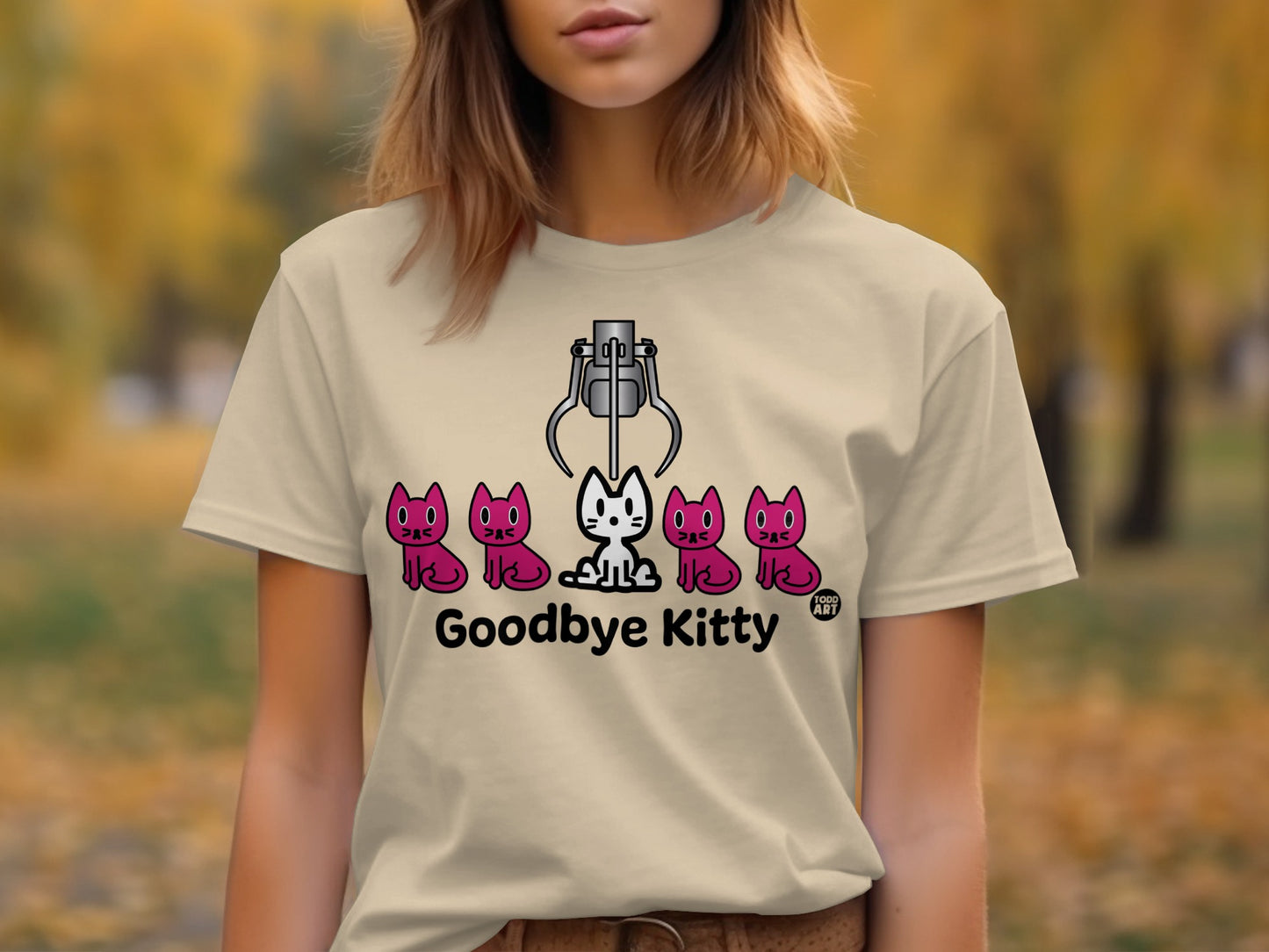 Goodbye Kitty Four Pink Cats Fun Graphic T-Shirt