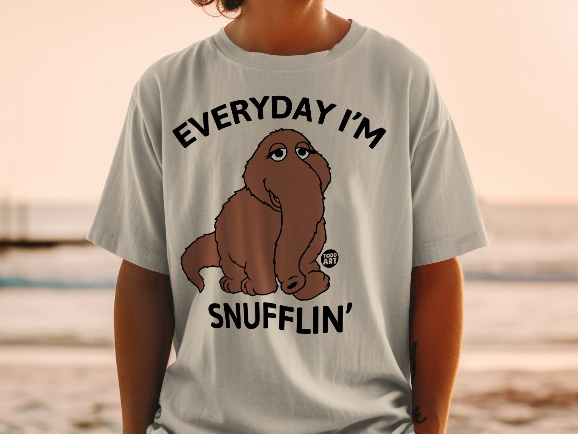 T-shirt with The Muppets' Snuffleupagus and "Everyday I'm Snufflin'" text.