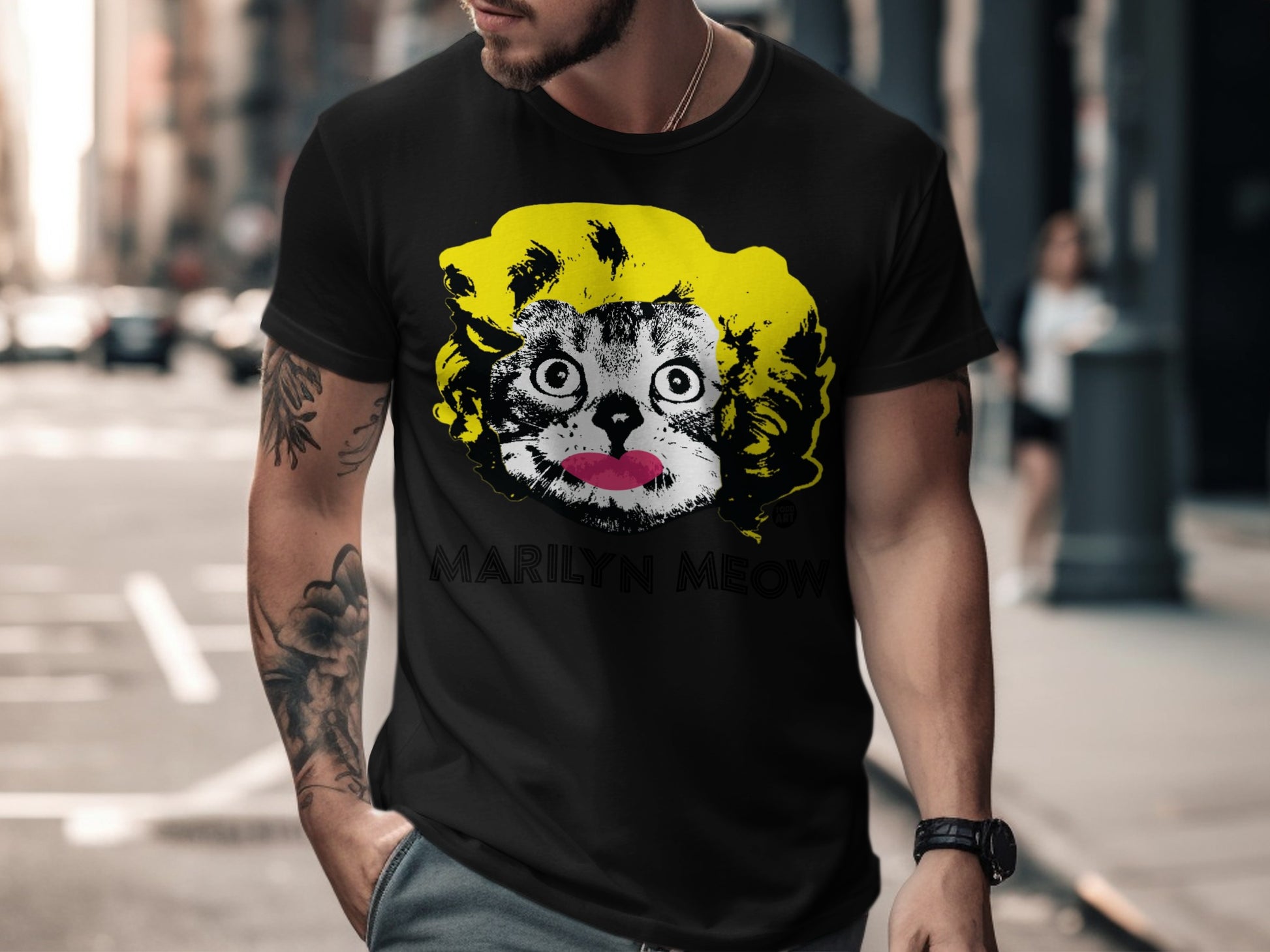 Marilyn Meow Cat Graphic Black Tee Shirt
