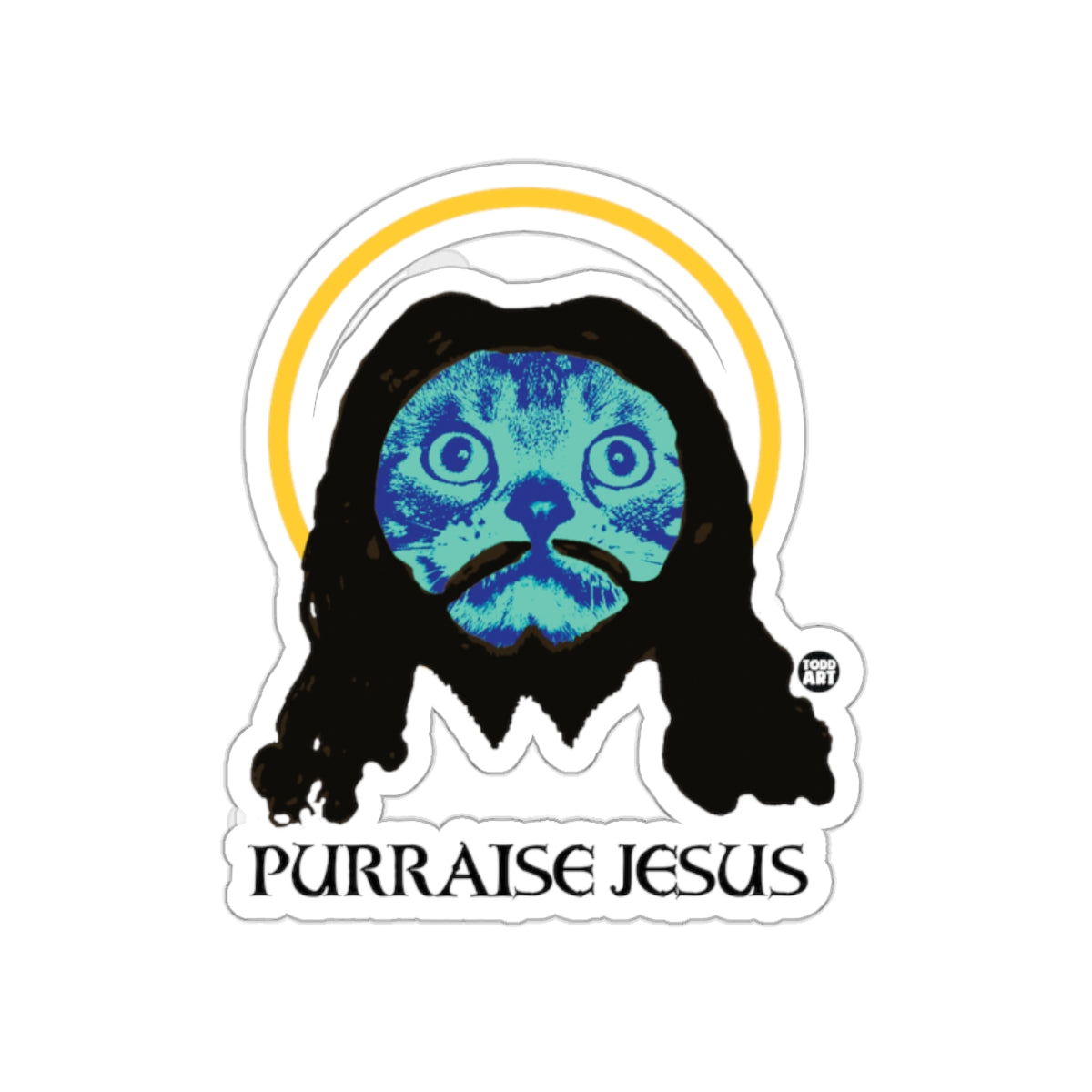 Cat with Halo and PURRAISE JESUS Text Sticker