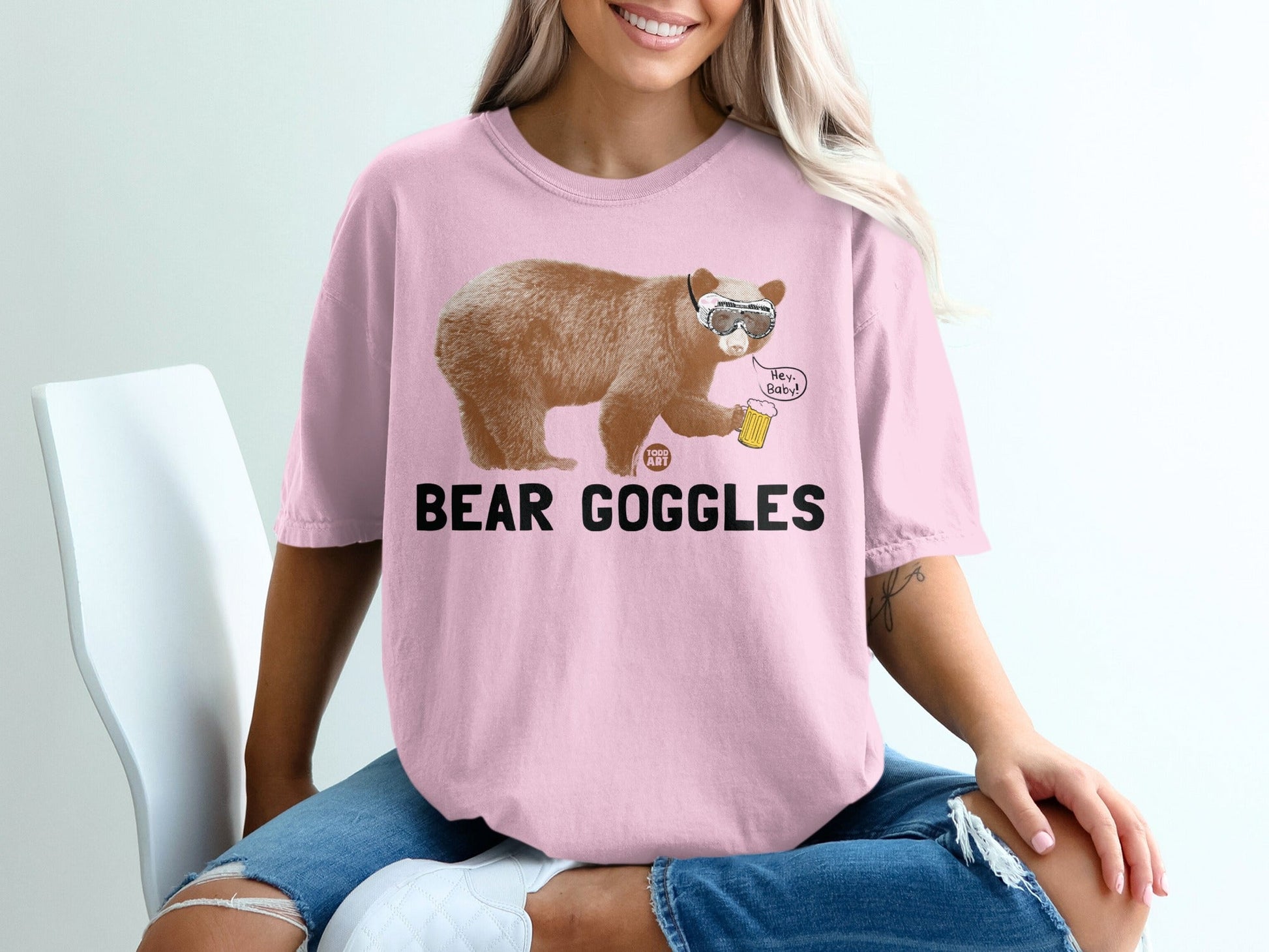 Bear Goggles Hey Baby Funny Cute Graphic Shirt