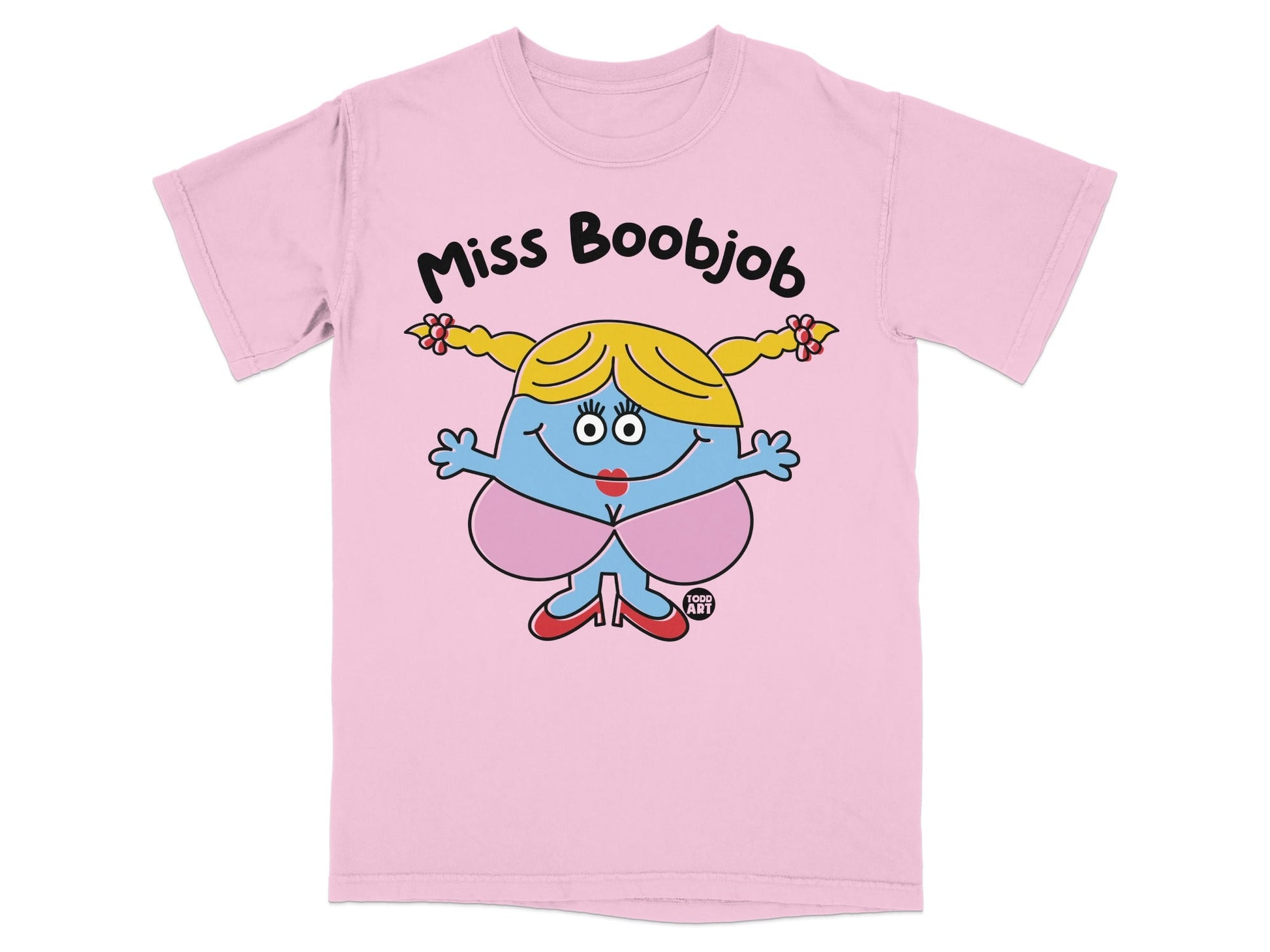 Funny Miss Boobjob Character Pink Shirt for Adults
