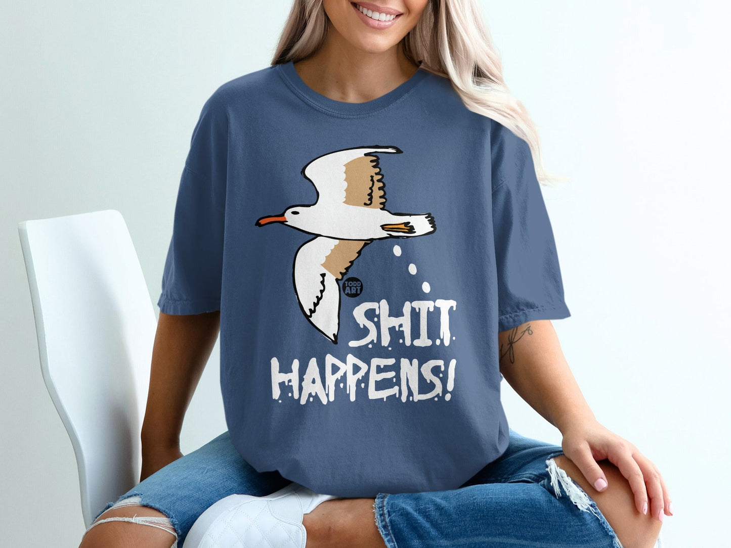 Shit Happens Funny Seagull Graphic T-shirt
