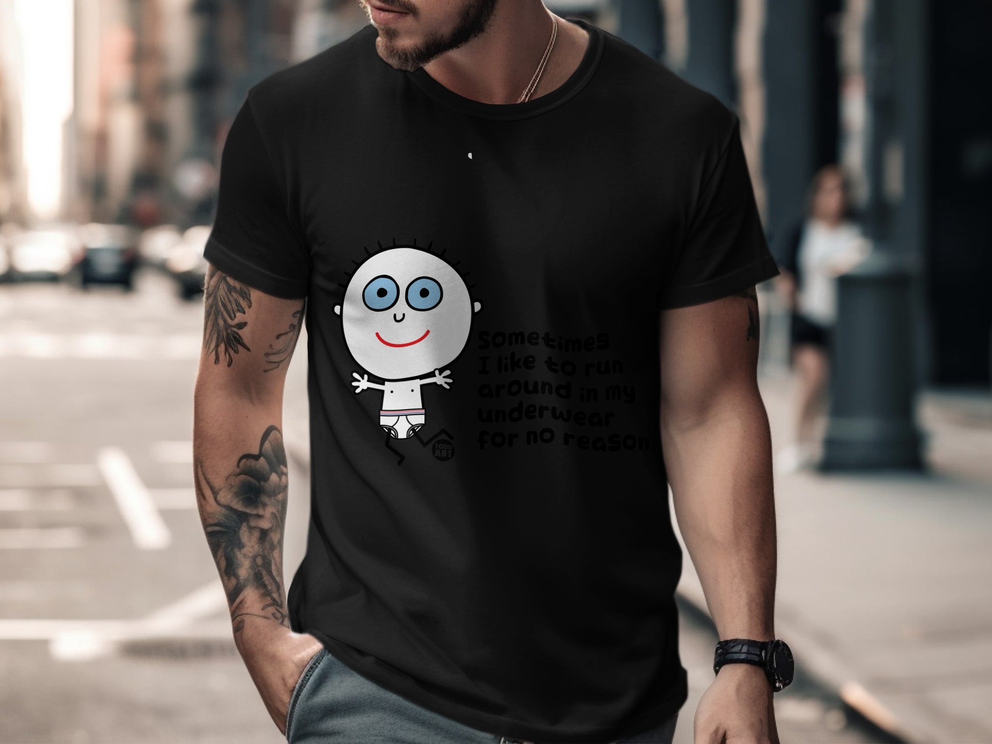 Funny Cartoon Character Black Tee for Adults