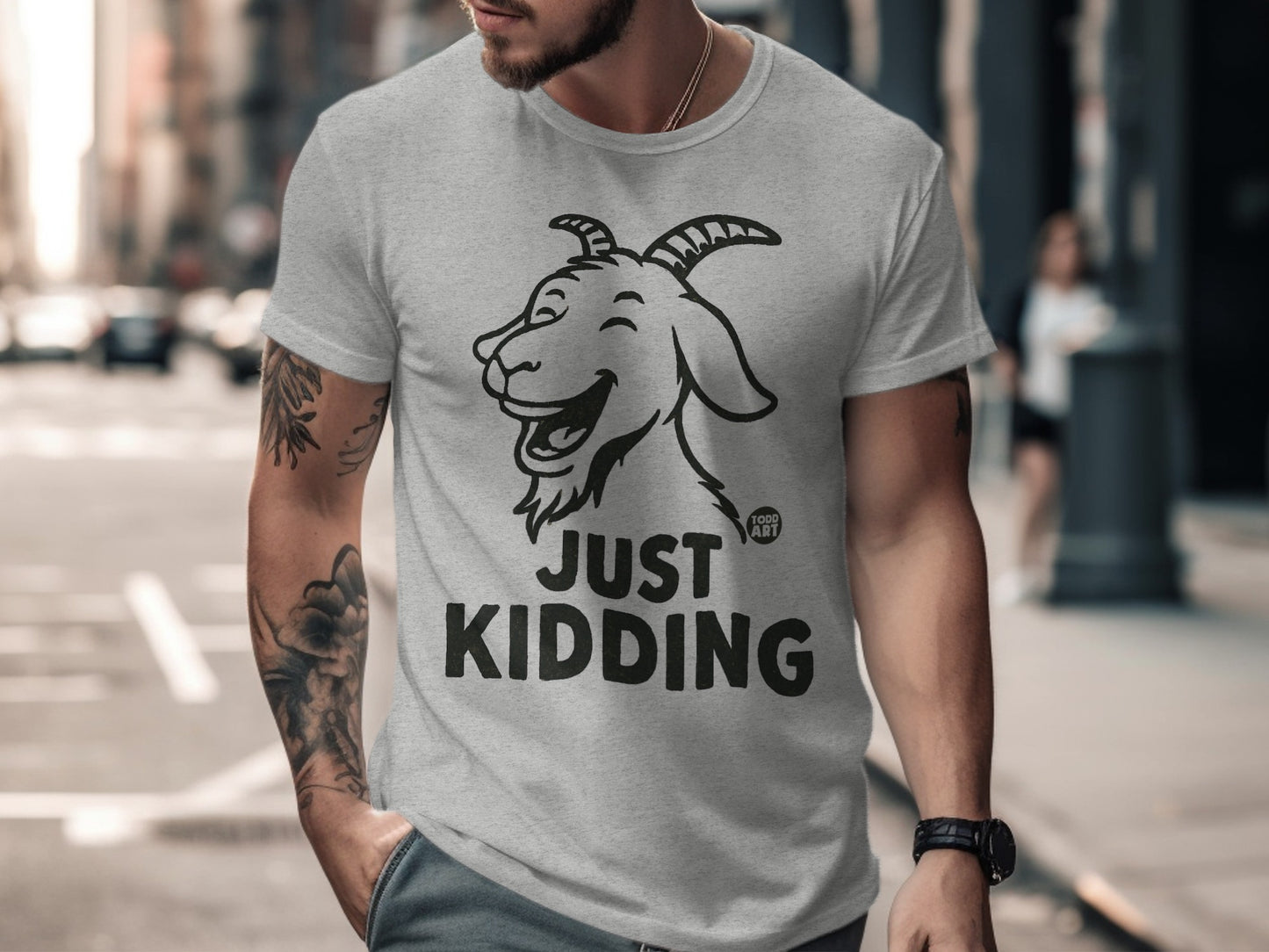 Funny Goat Just Kidding Graphic T-Shirt