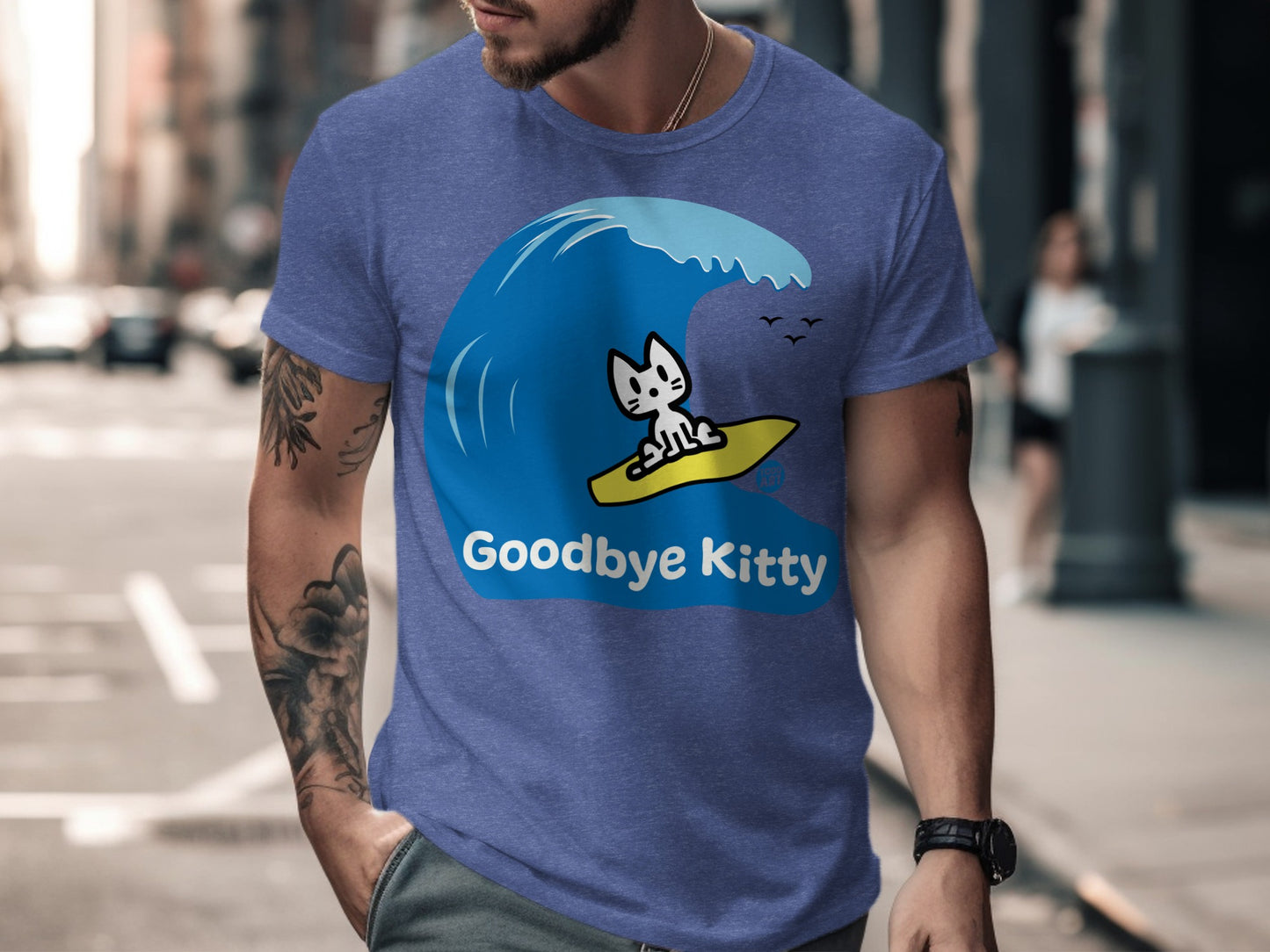Goodbye Kitty on a Surfboard Graphic T-Shirt