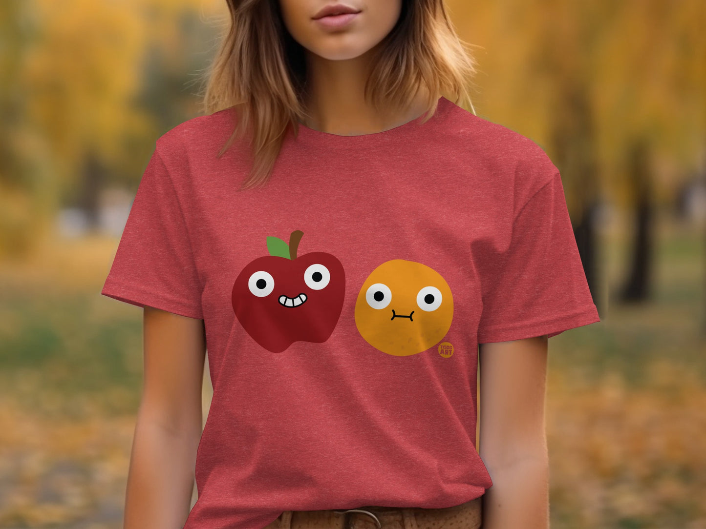Cute Red Apple and Orange Face Graphic Tee product