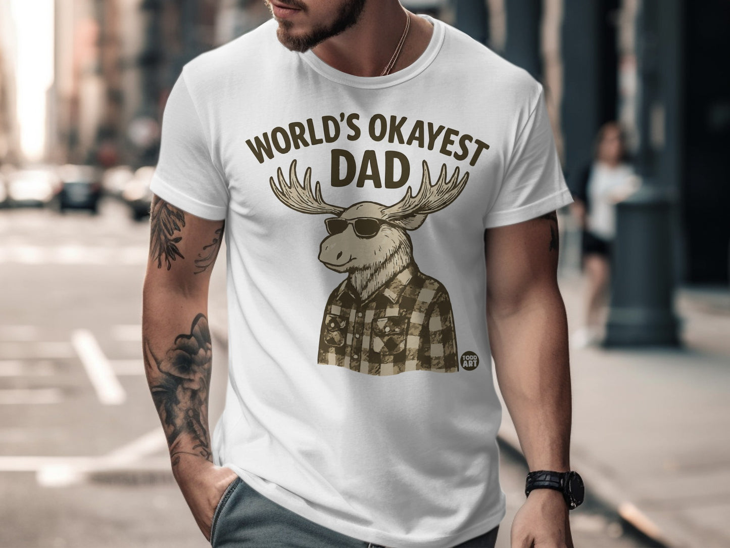 World's Okayest Dad Moose Design Graphic T-Shirt