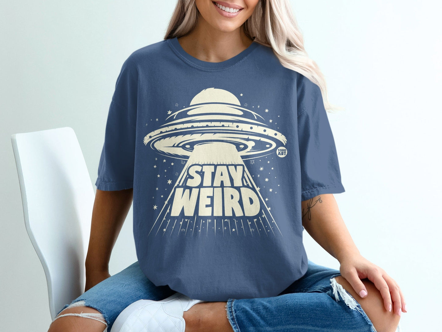 Stay Weird UFO Spaceship Graphic T-Shirt for Women Men
