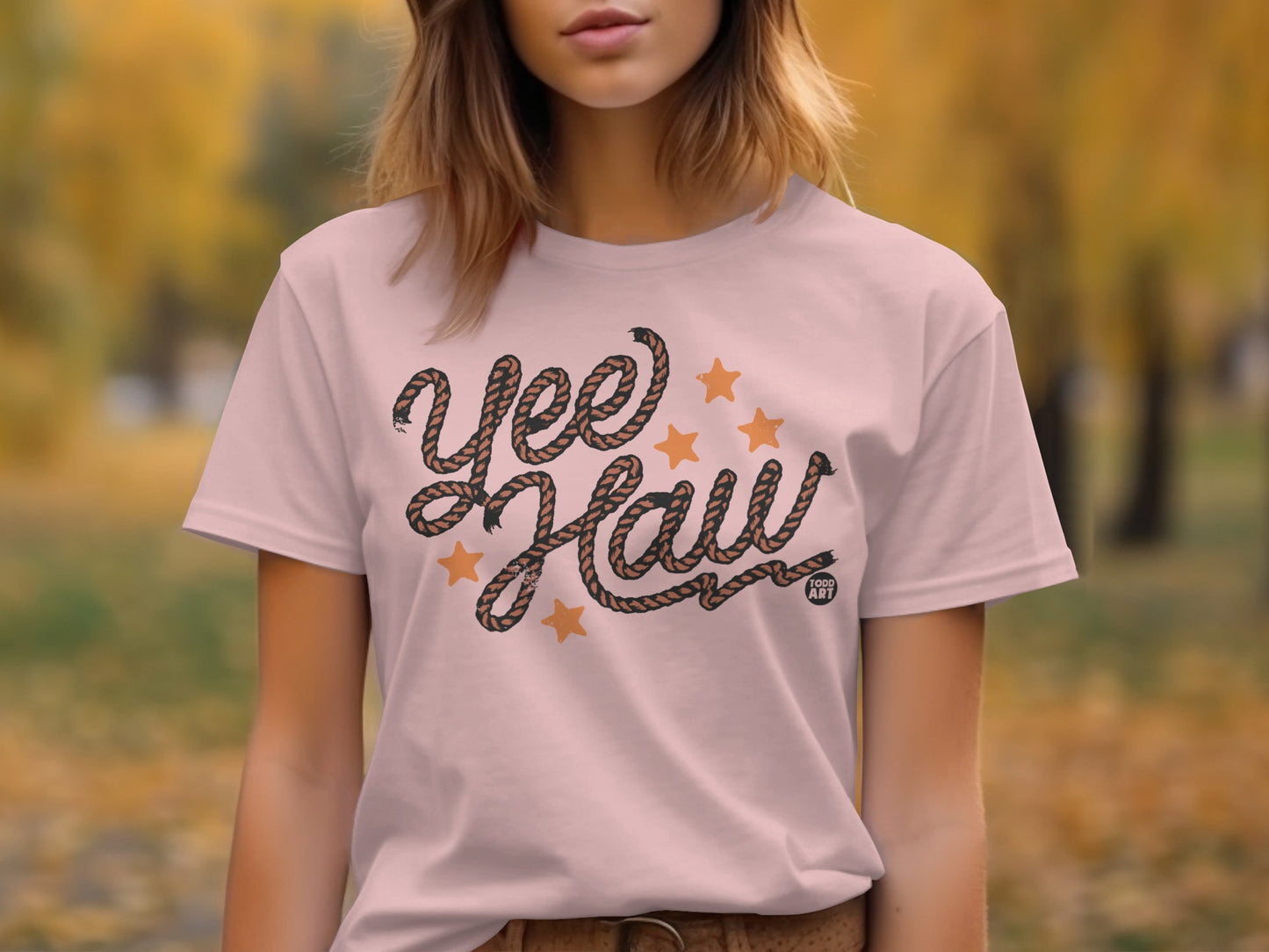 Yee Haw Graphic T-Shirt with Rope Design and Stars Print