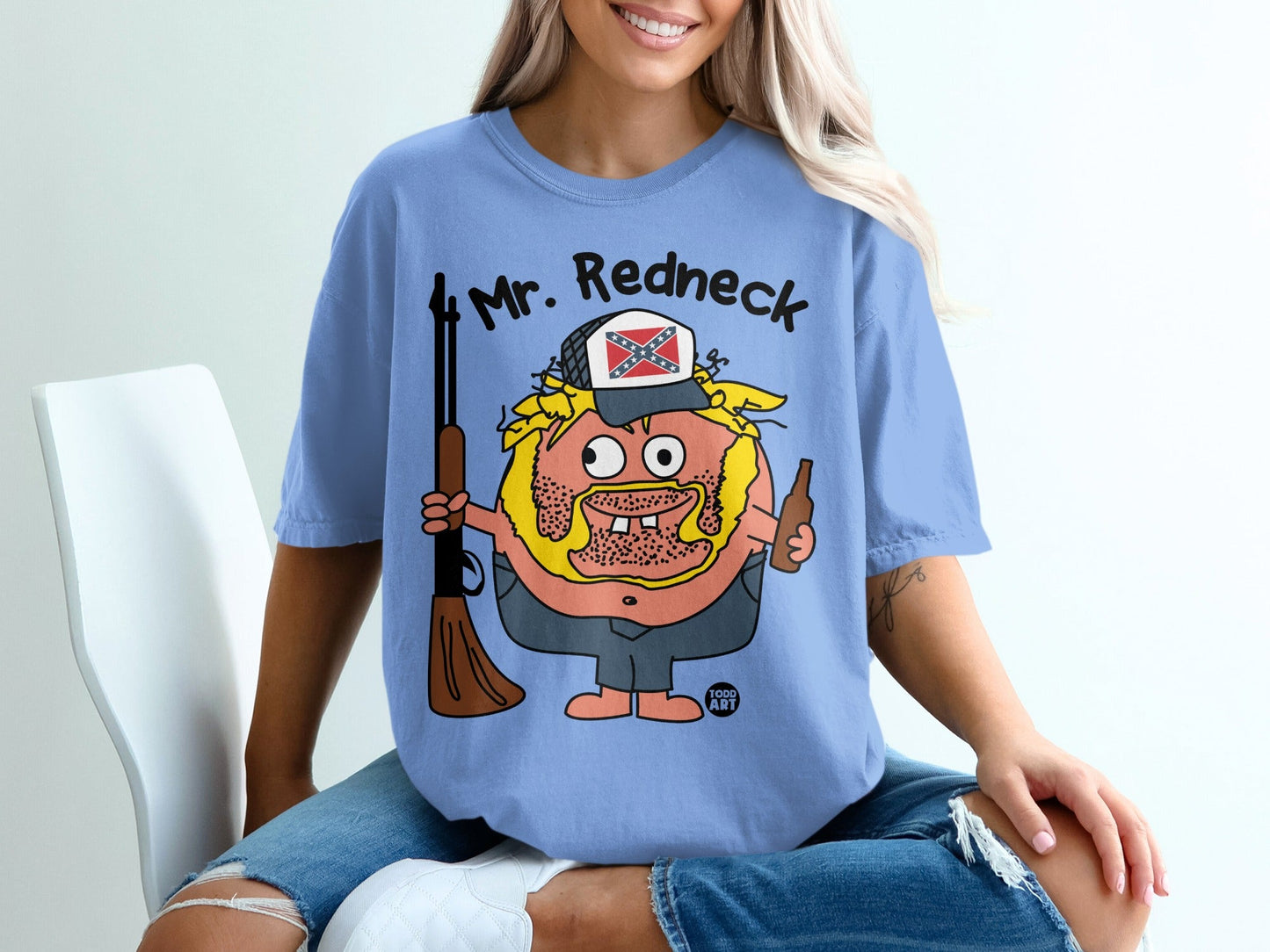 Mr. Redneck Funny Cartoon Character Graphic T-Shirt