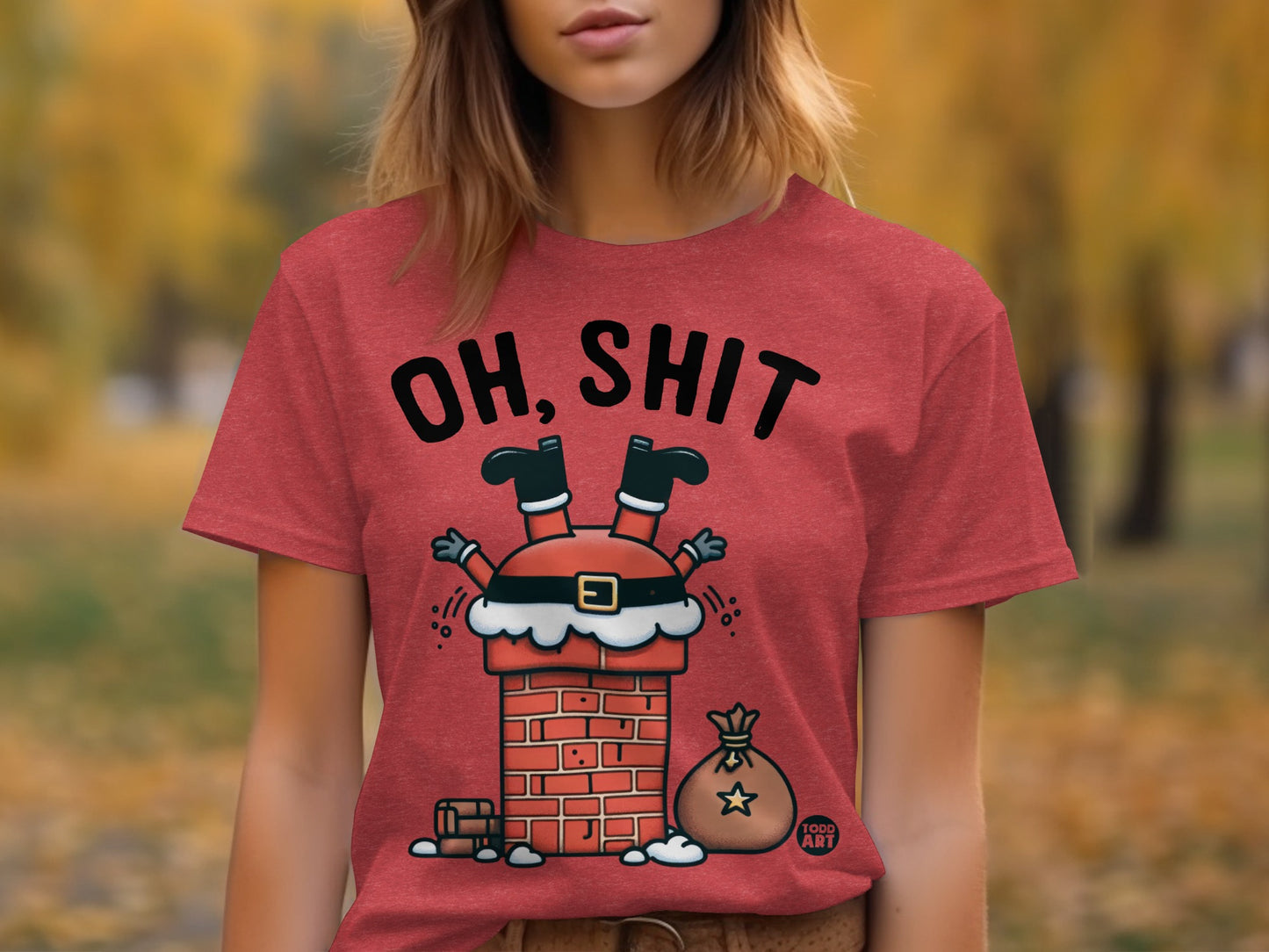 Funny Santa Stuck in Chimney Oh Shit Shirt