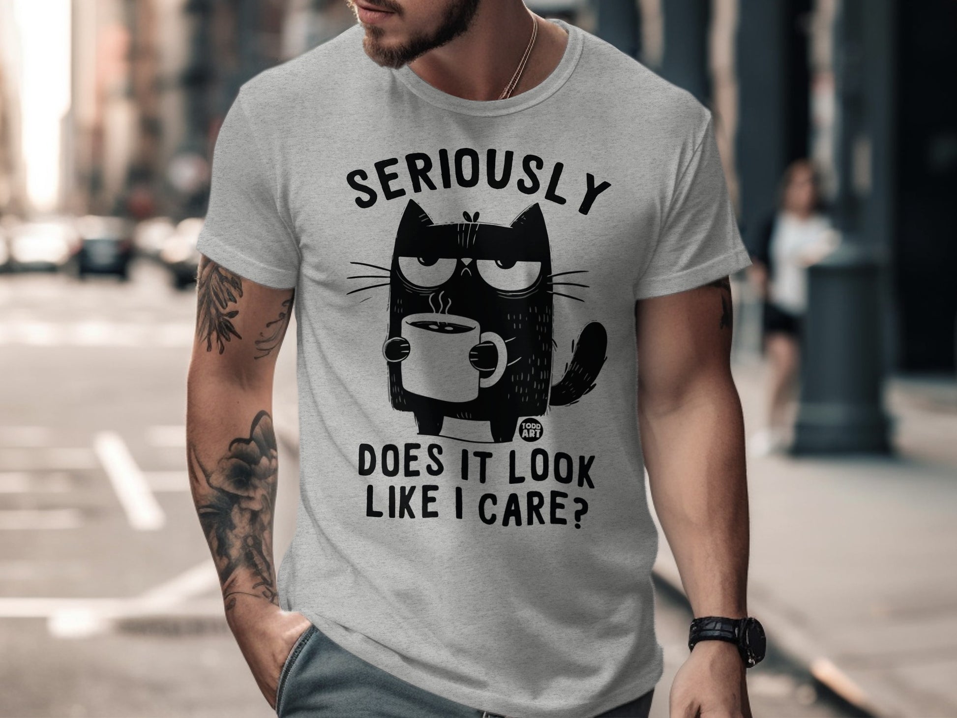 Seriously Does It Look Like I Care Cat Graphic Shirt