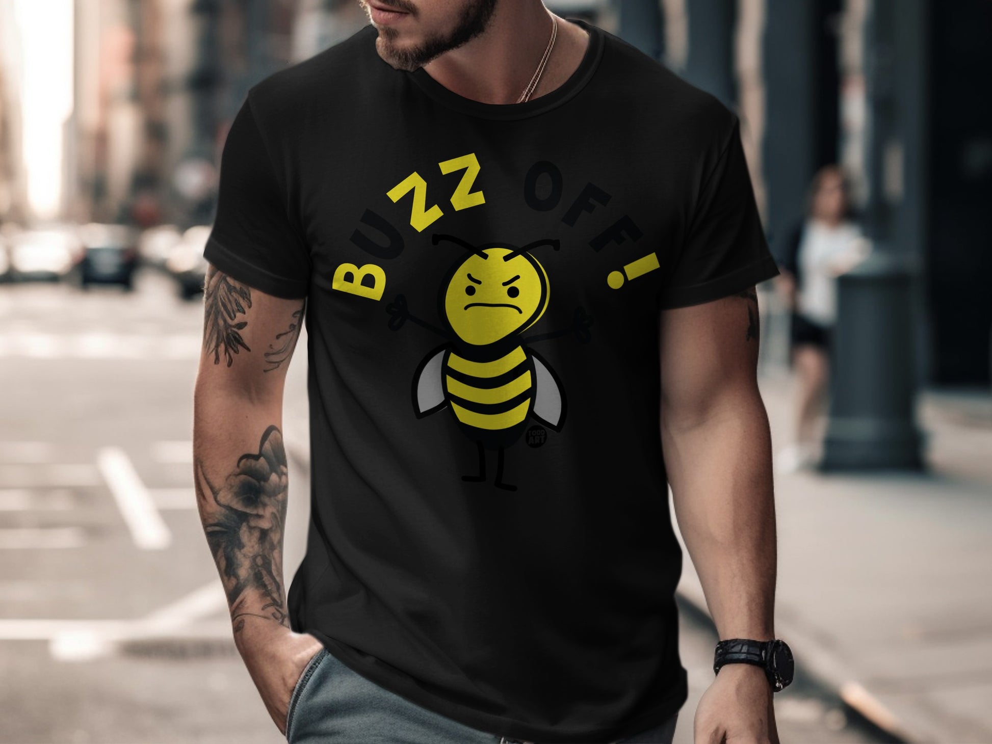 Funny Bee Design Buzz Off T-Shirt for Casual Wear