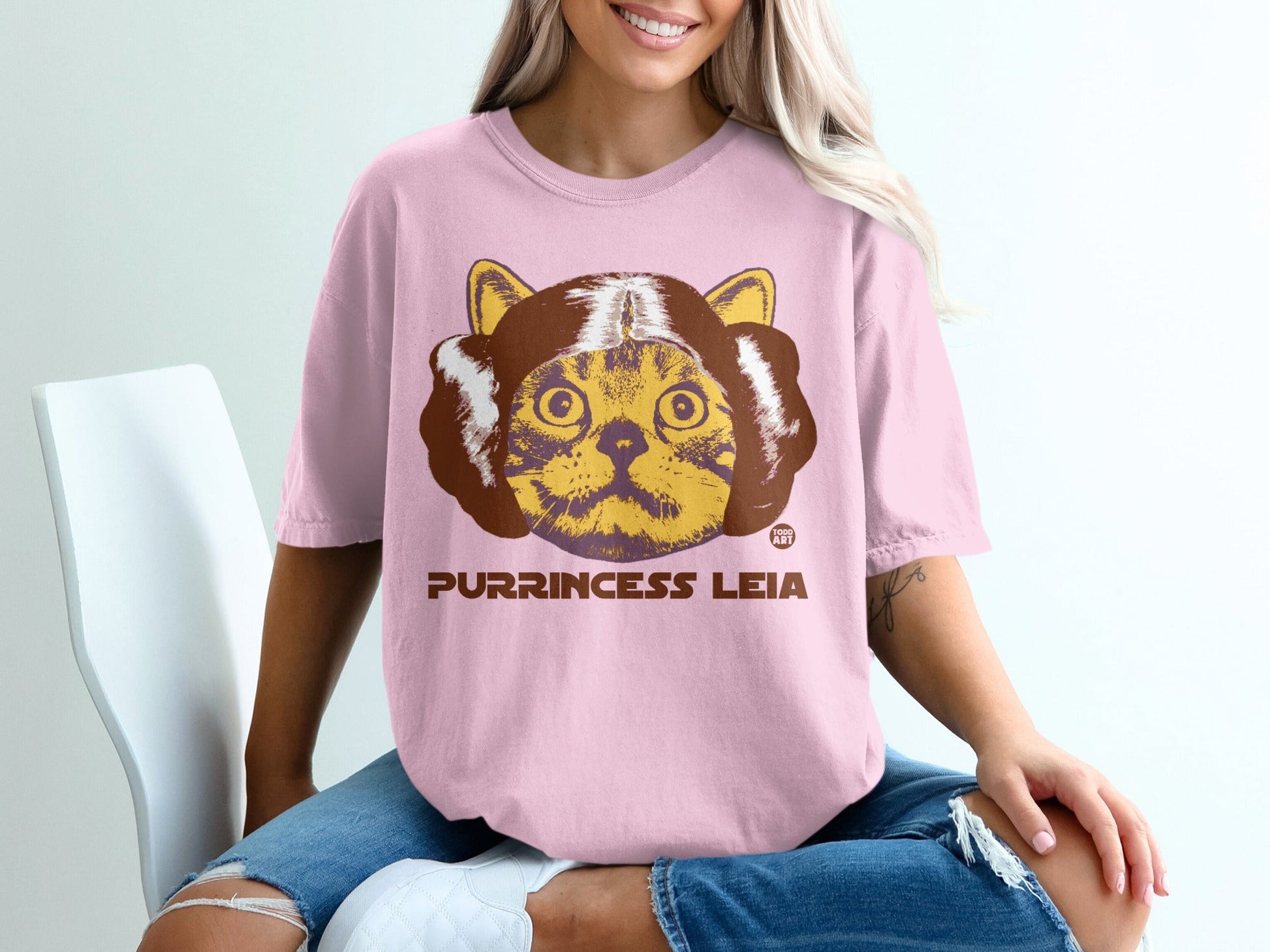 Purrincess Leia Cat Graphic Pink T-shirt for Cat Lovers