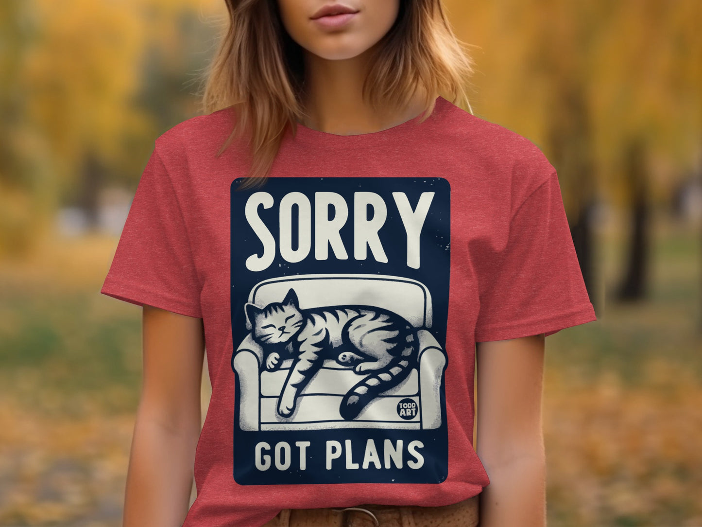 Sorry Got Plans Cat on Couch Graphic Shirt Product