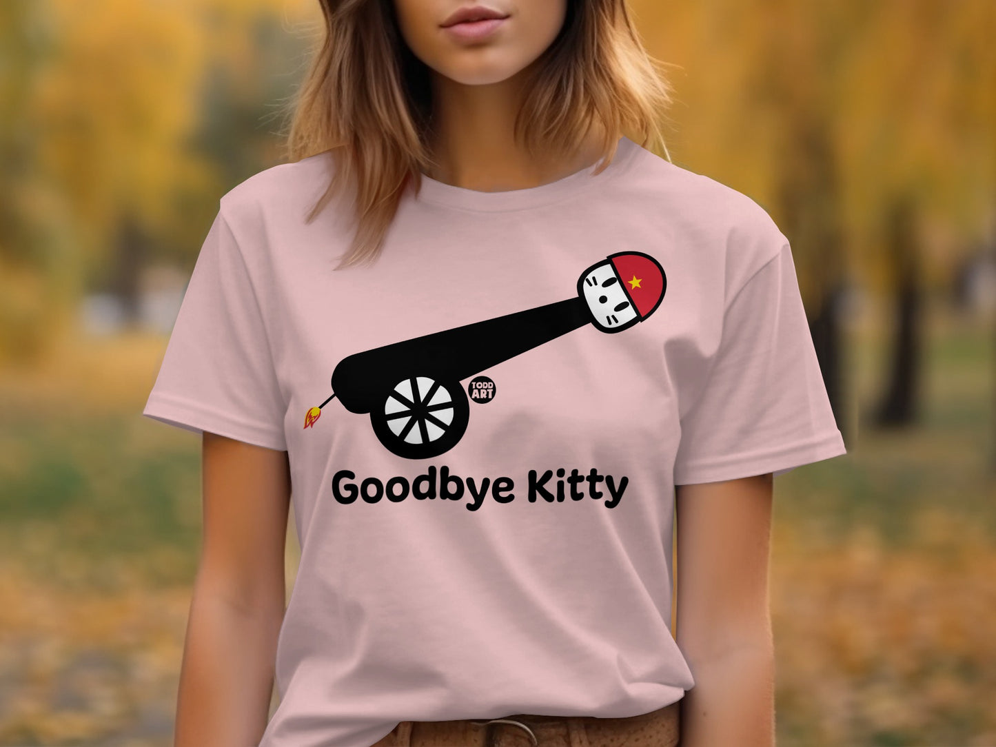 Humorous Goodbye Kitty Graphic Design T-shirt
