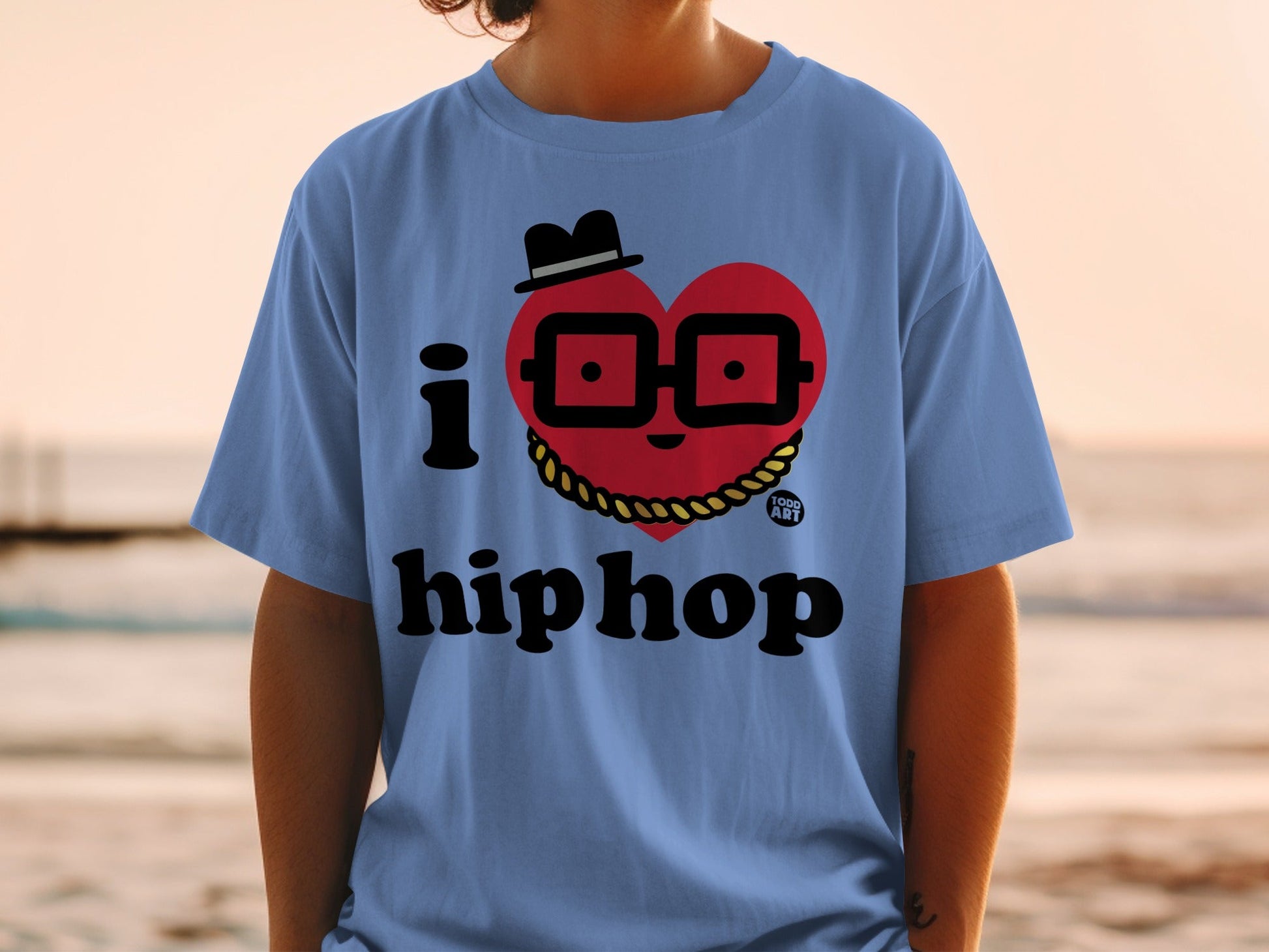 I Love HipHop Cartoon Heart Graphic T-Shirt