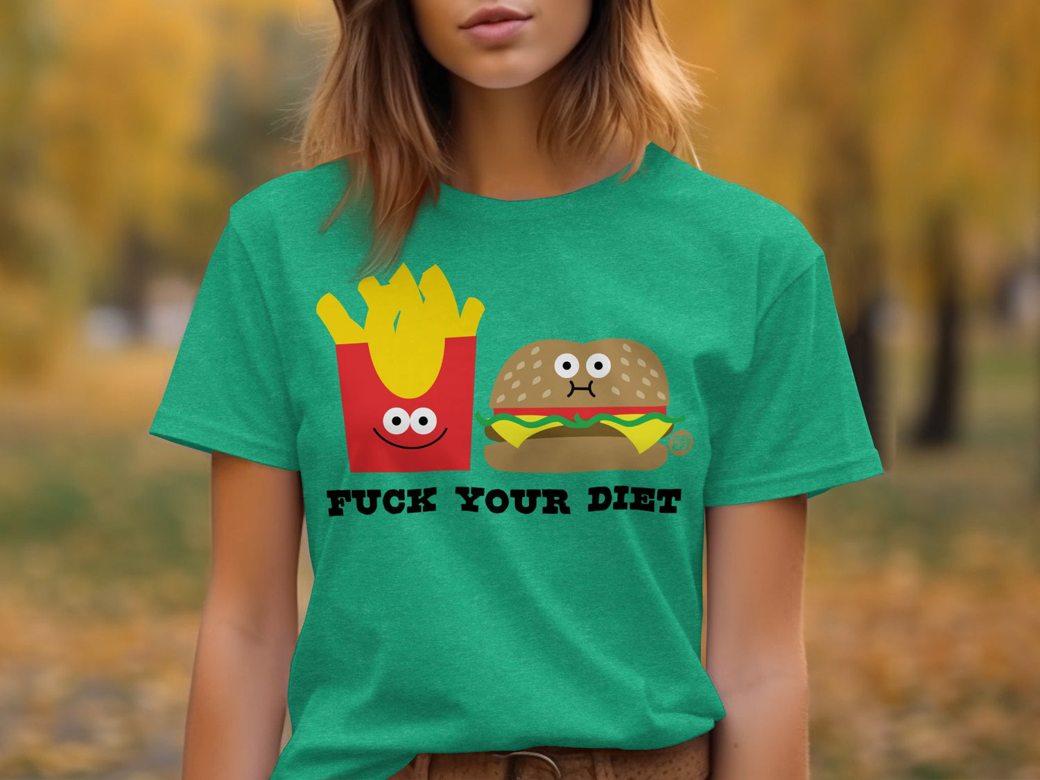 Fun Cartoon Fries Burger Graphic Tee Shirt