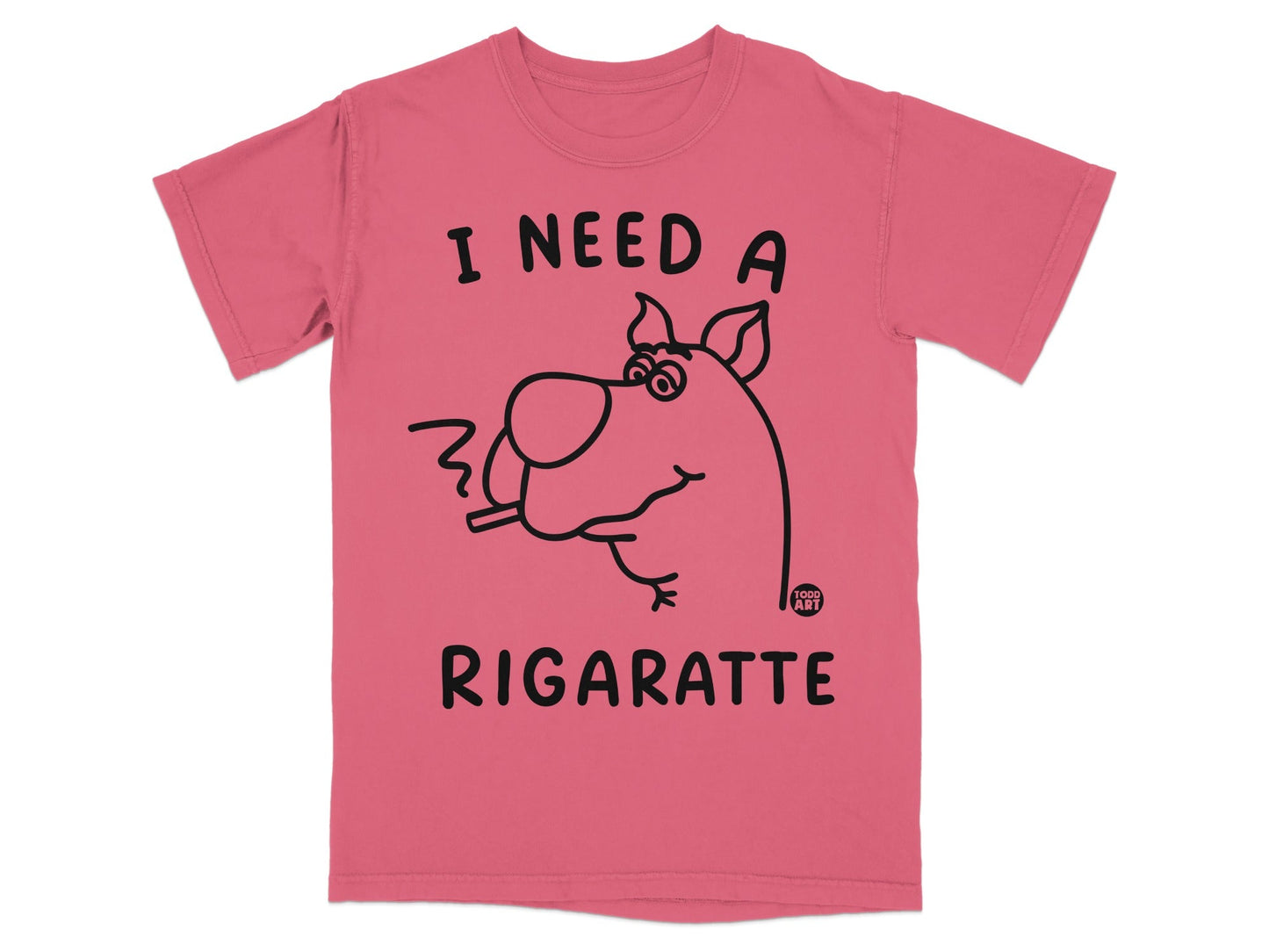 T-shirt with Scooby-Doo cartoon character smoking and text "I NEED A RIGARETTE".