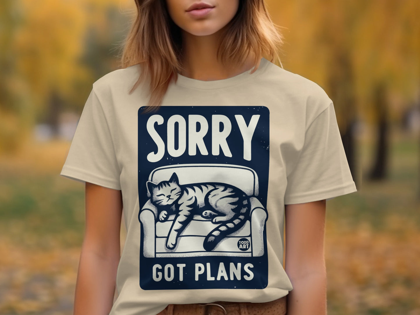 Sorry Got Plans Cute Cat Graphic Tee Shirt