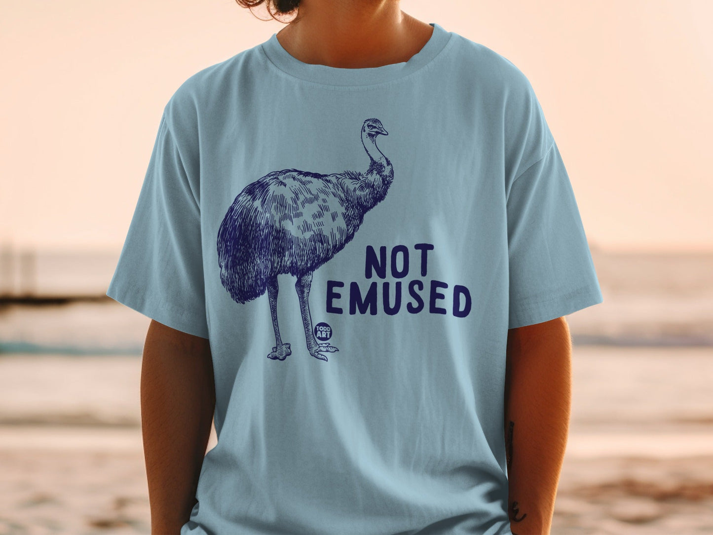 Not Emused Blue Graphic Tee with Emu Illustration