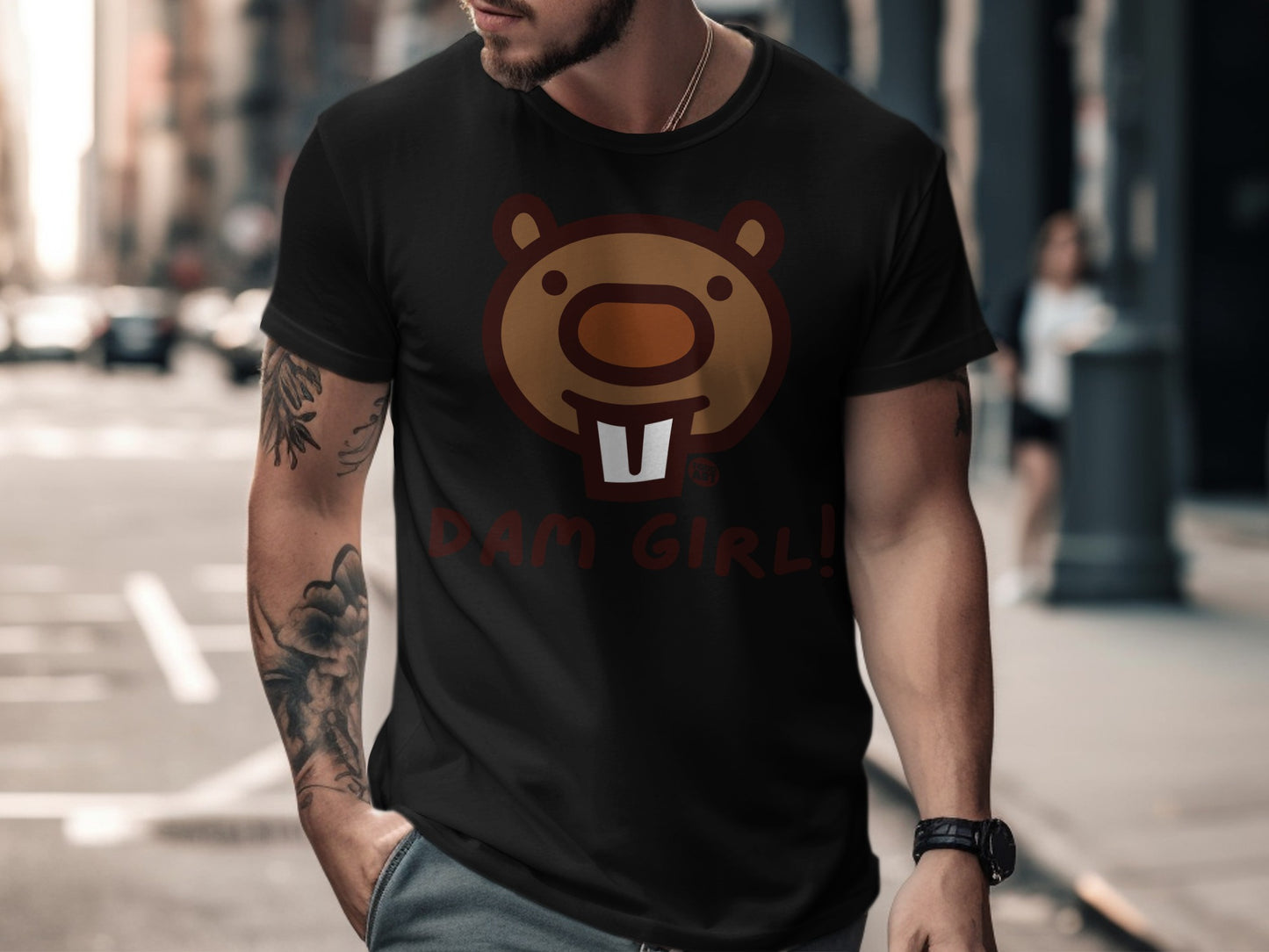 Dam Girl Beaver Print Graphic T-shirt for Casual Outfits