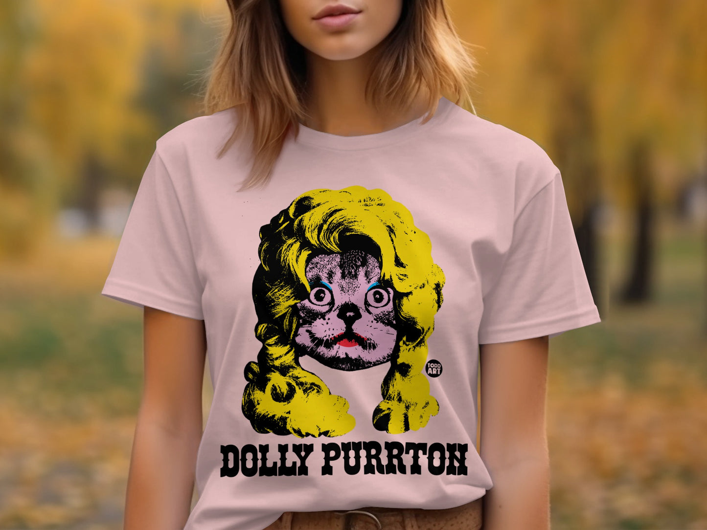 Dolly Purrton Cat Graphic Tee Shirt