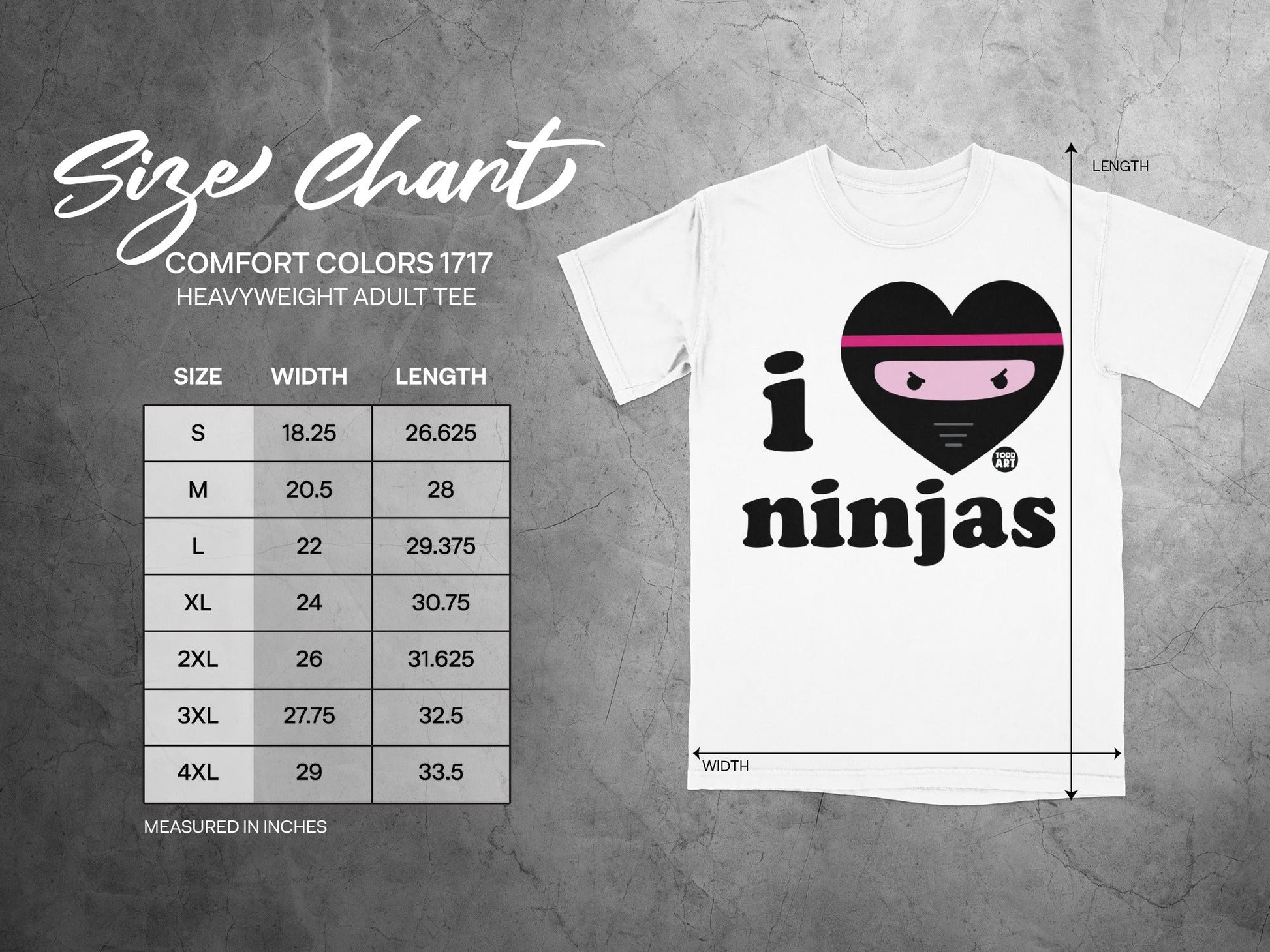 I Love Ninjas Graphic Heavyweight Adult Tee Shirt