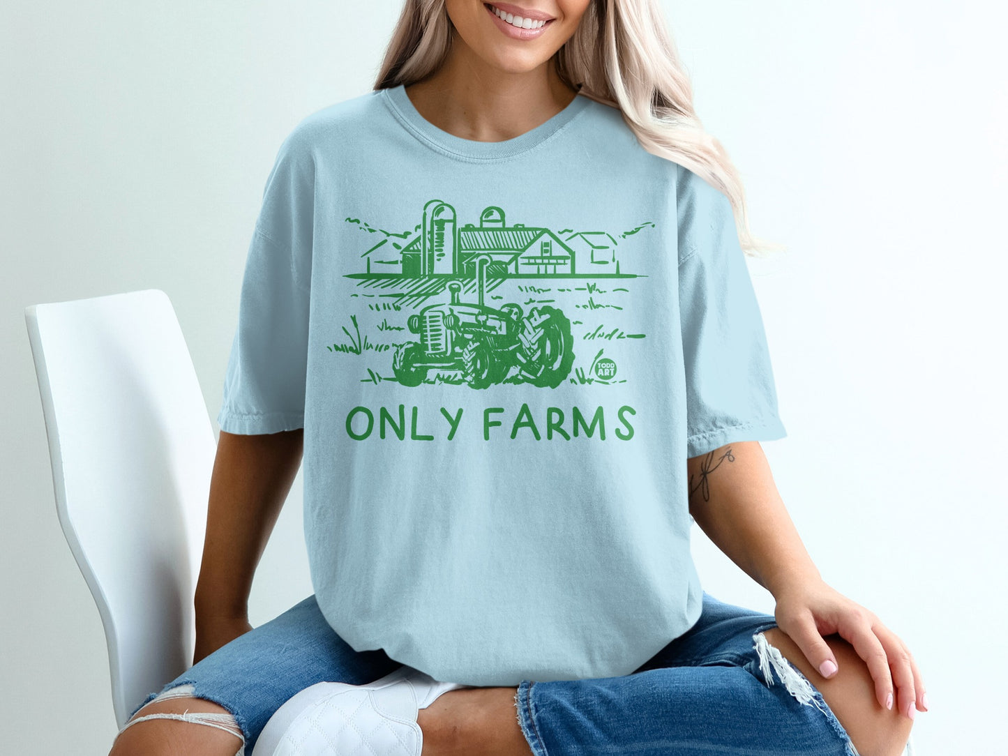 Sky Blue Farm Tractor Barn Silo ONLY FARMS t-shirt product type