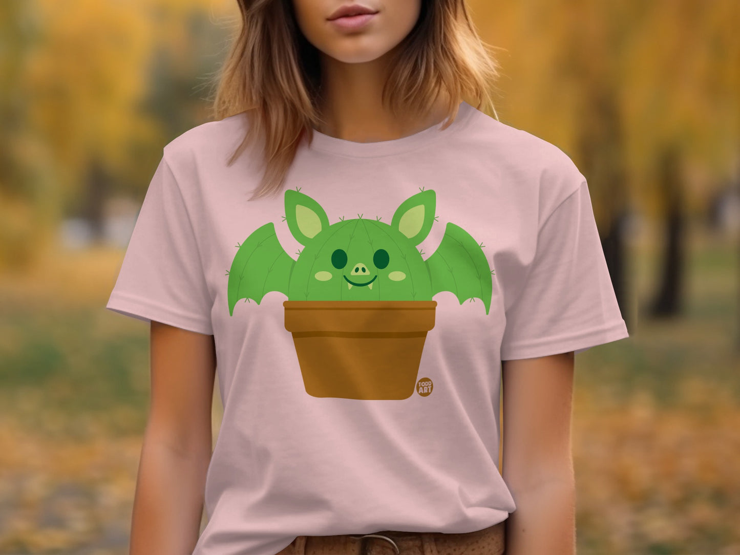 Cute Bat Cactus Design Printed on Casual Shirt