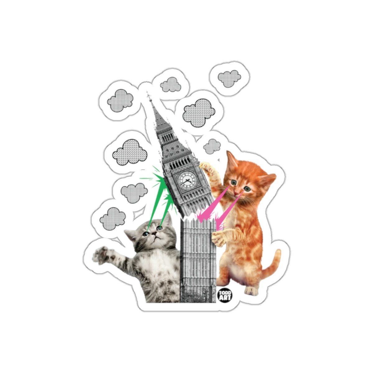 Cats Attacking Big Ben Pop Art Sticker design
