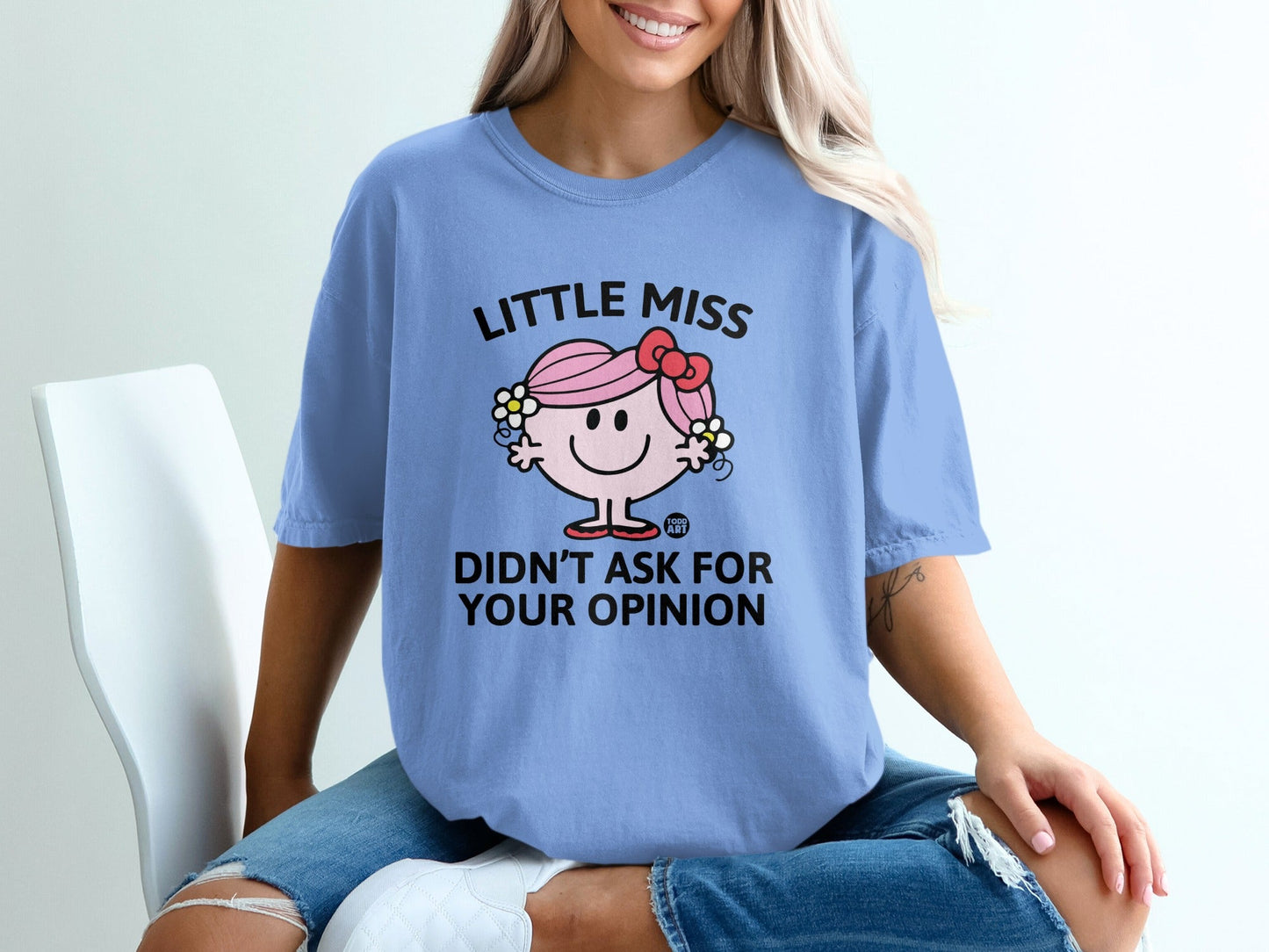 Little Miss t-shirt with "DIDN'T ASK FOR YOUR OPINION" text.