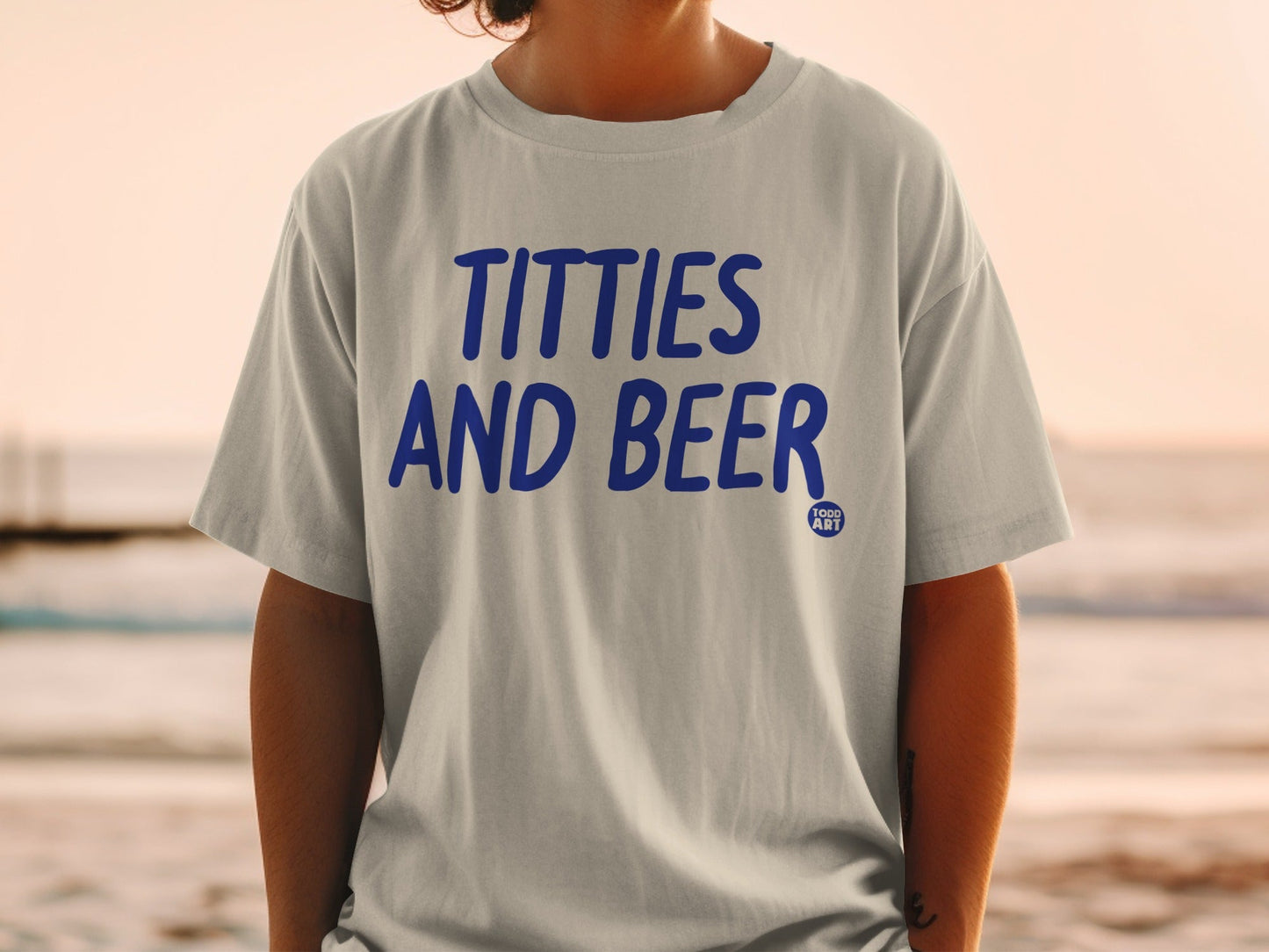 Titties and Beer Bold Blue Text Design T-Shirt