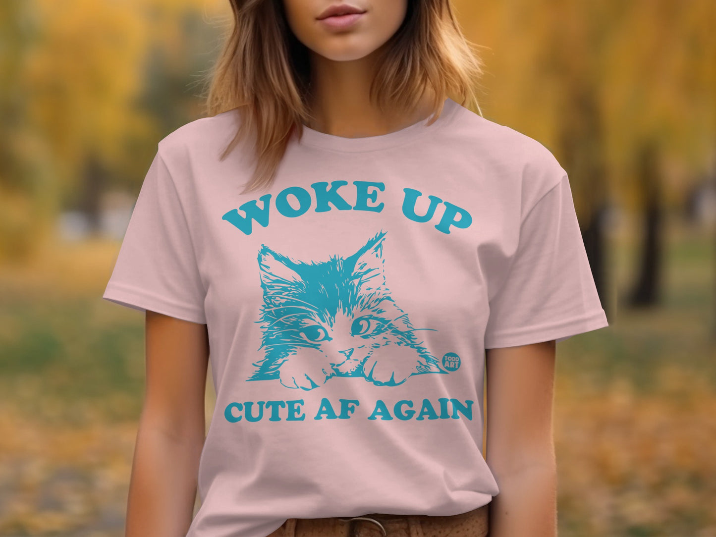 Woke Up Cute AF Again Cat Graphic T Shirt product