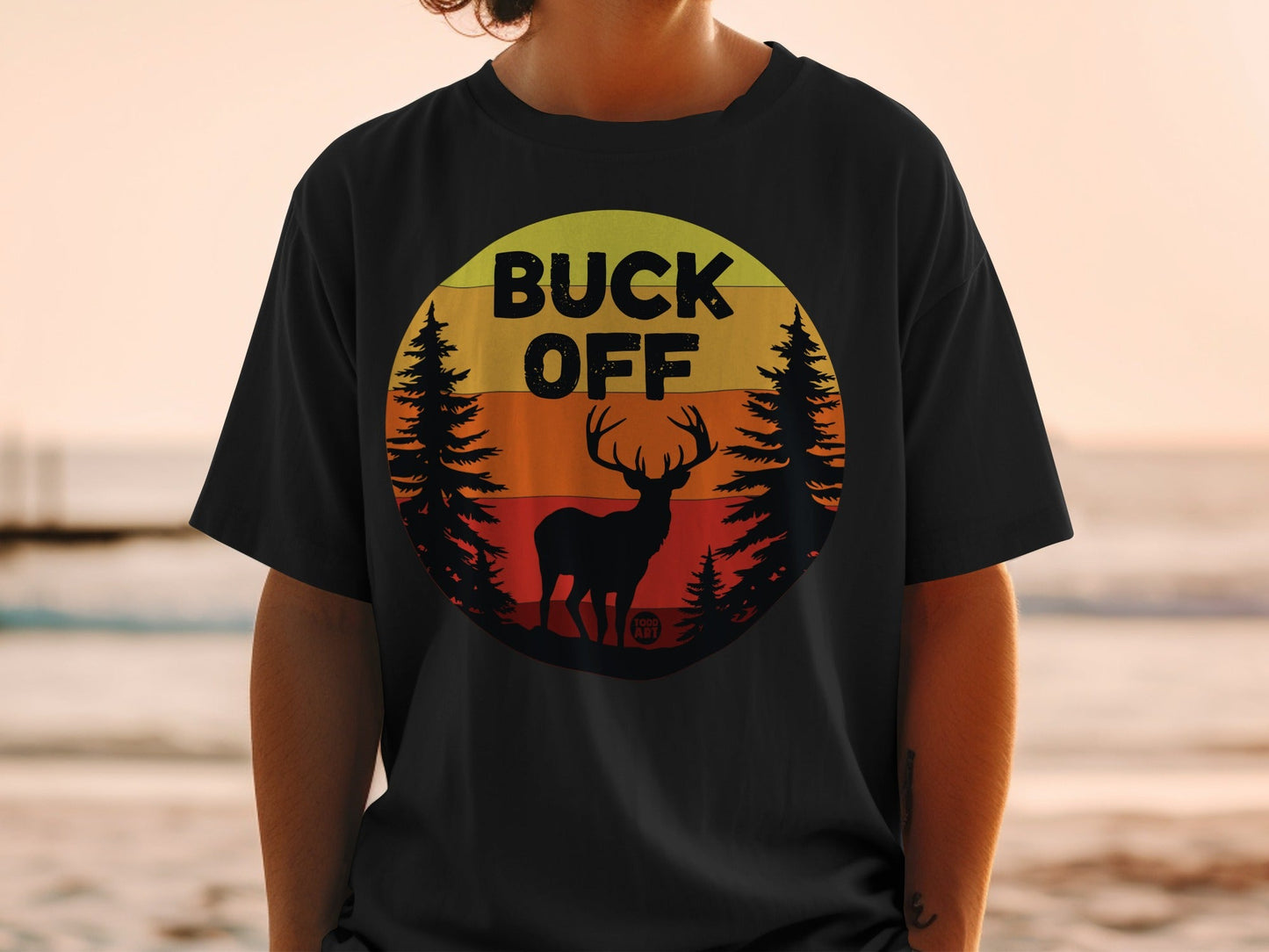 Buck Off Sunset Deer Graphic Tee Shirt
