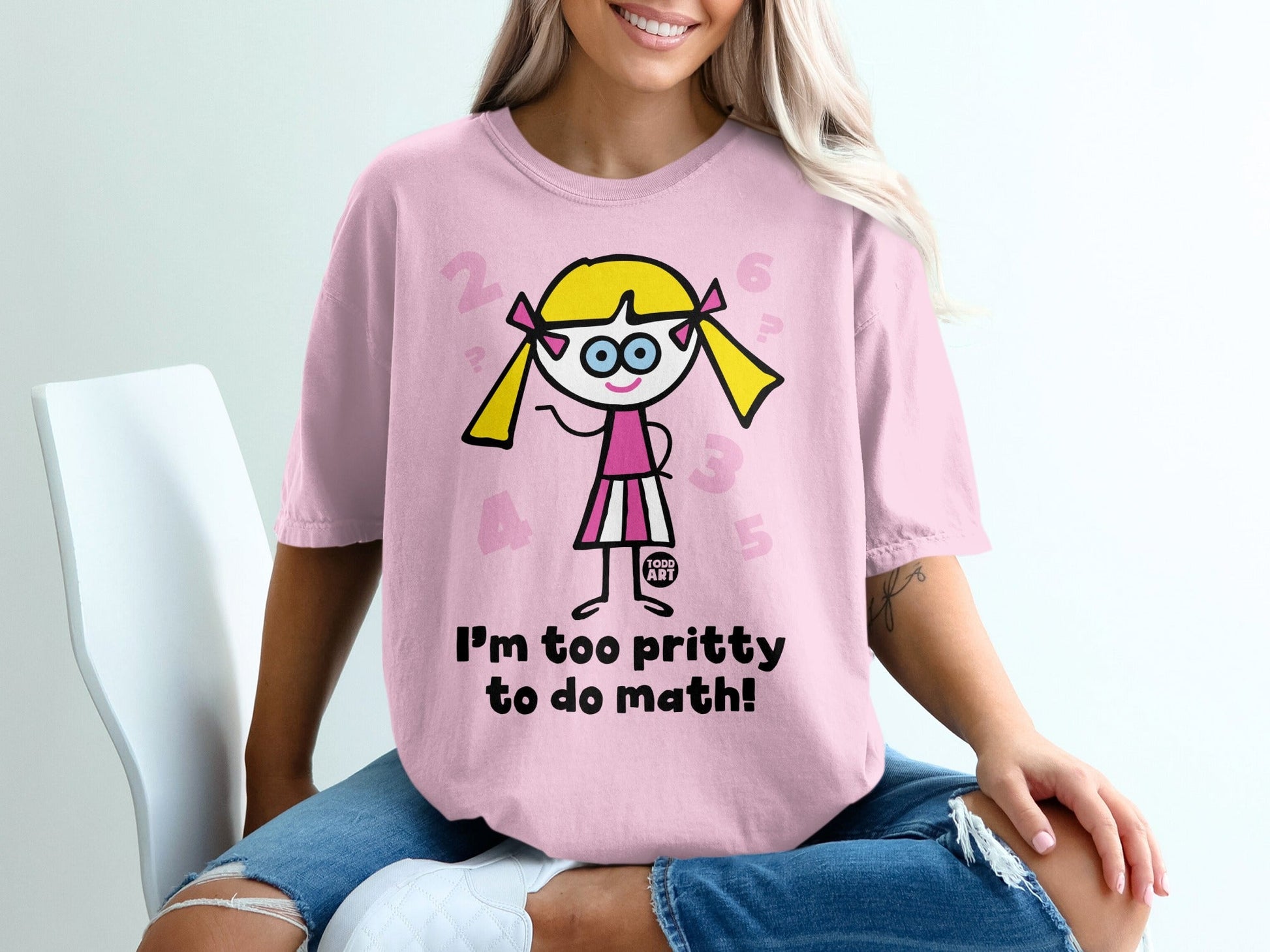 I'm Too Prity to Do Math Cute Girl Pink Graphic T-shirt